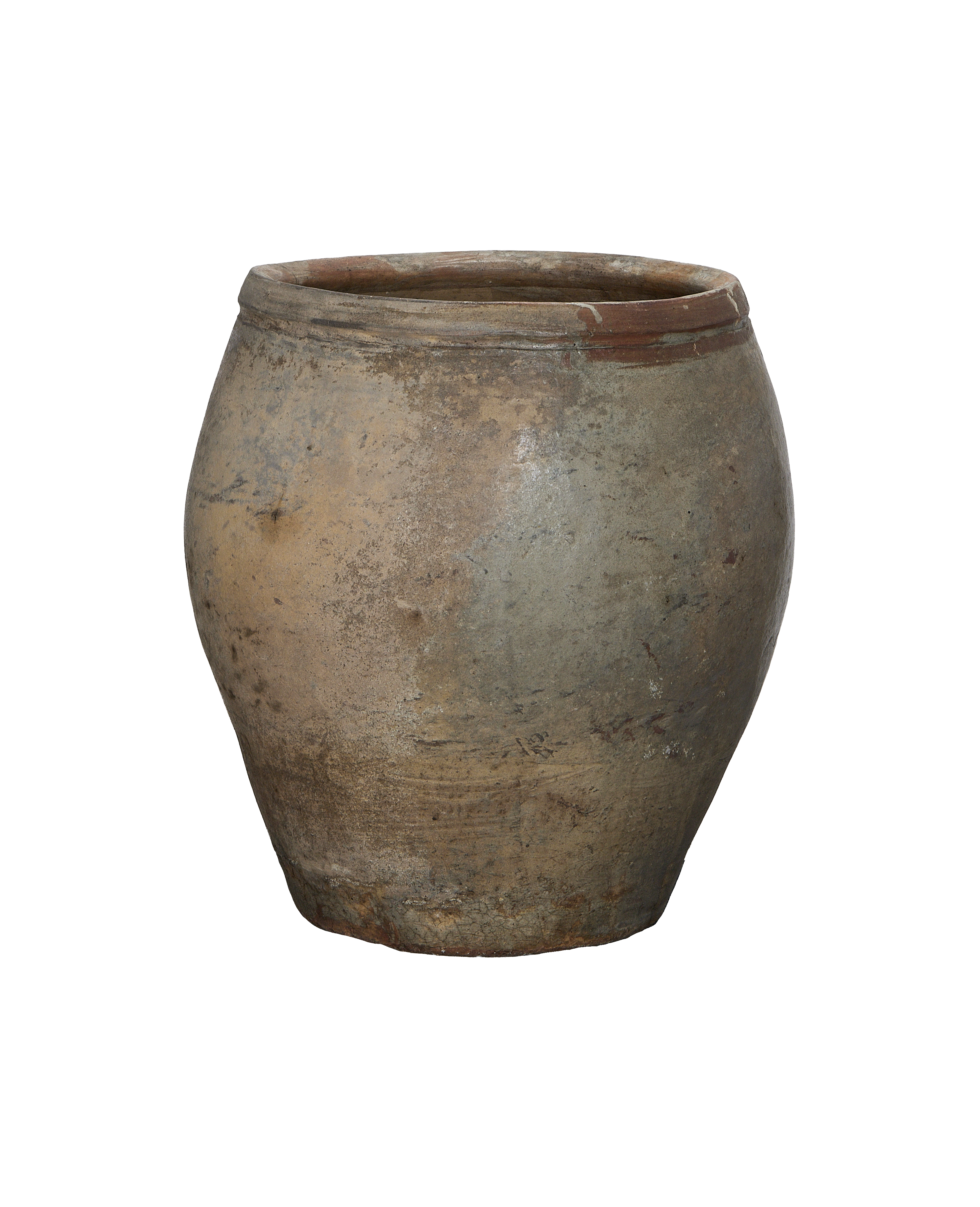 Vintage Chinese oak plum planter, weathered rustic surface, visible lip detail.