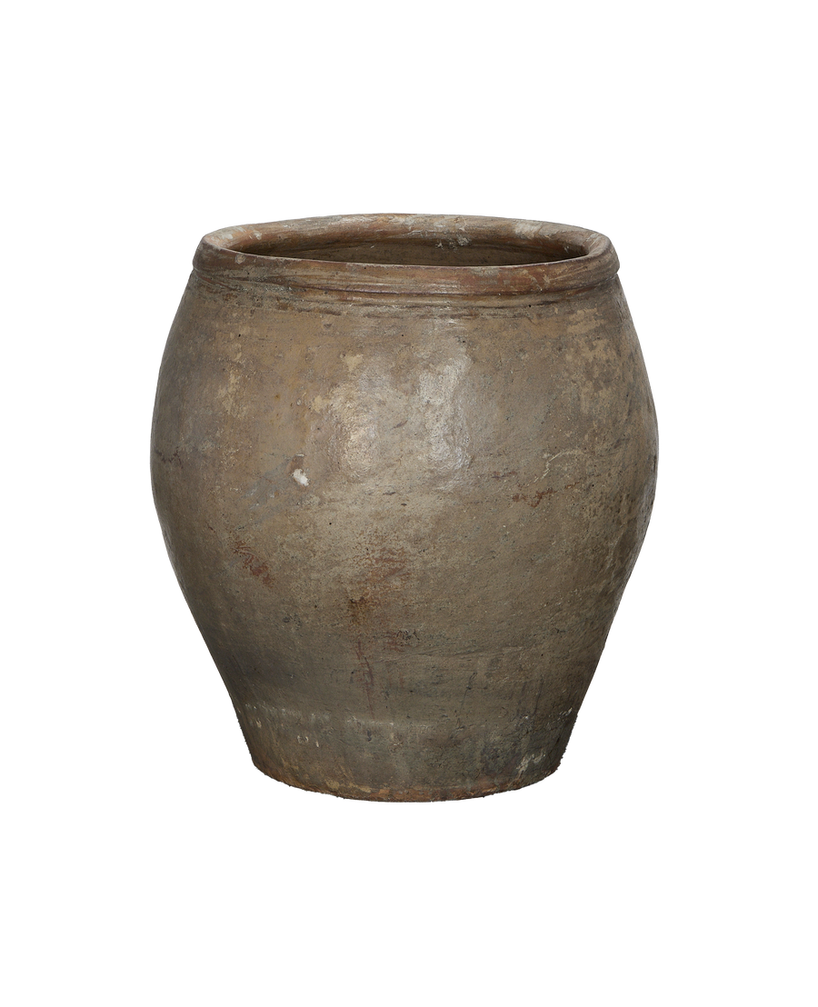 Vintage Chinese Plum Planter, full frontal view, showing weathered, textured oak finish.