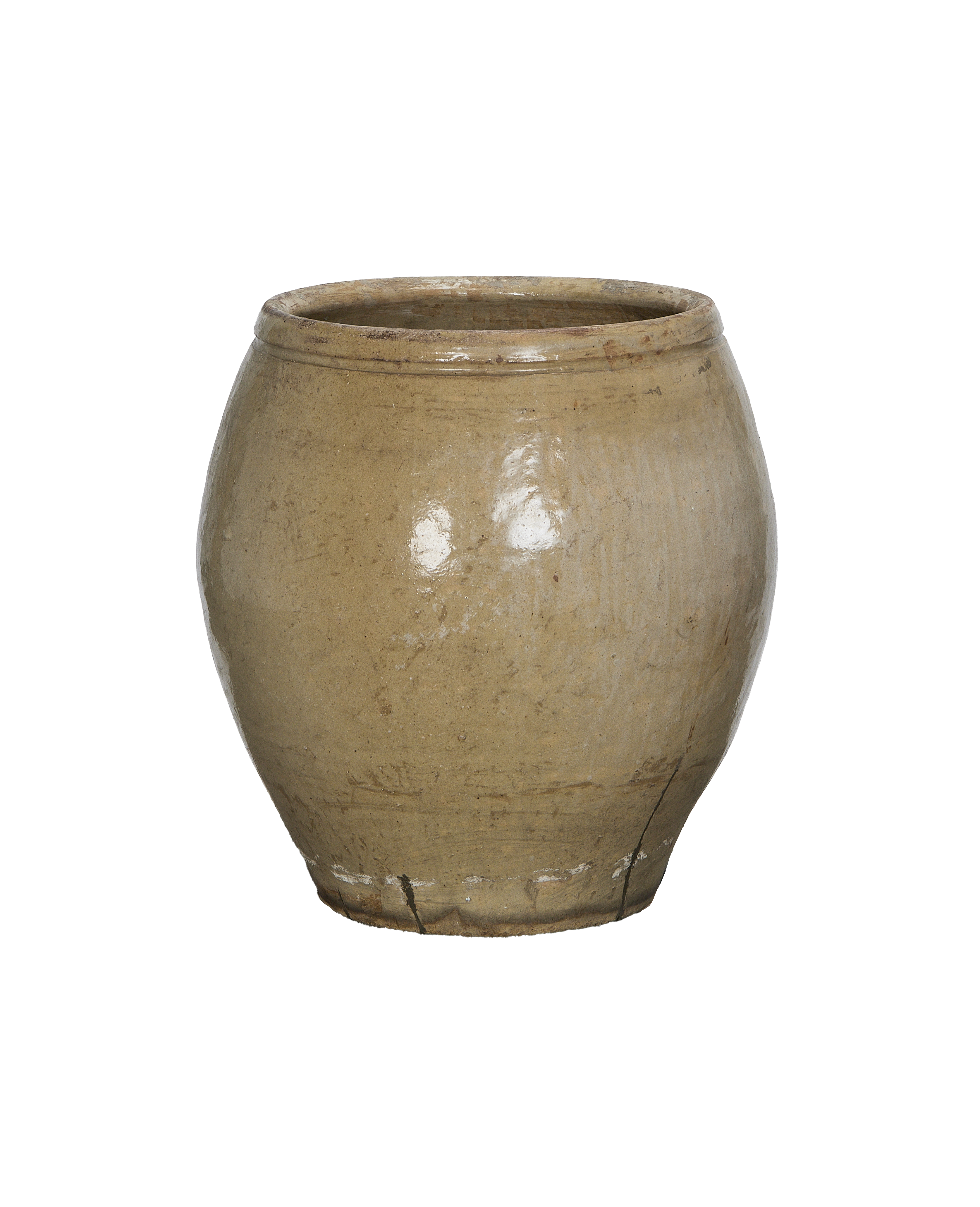 Vintage Chinese OAK plum planter, close up showing unglazed rim and body texture.