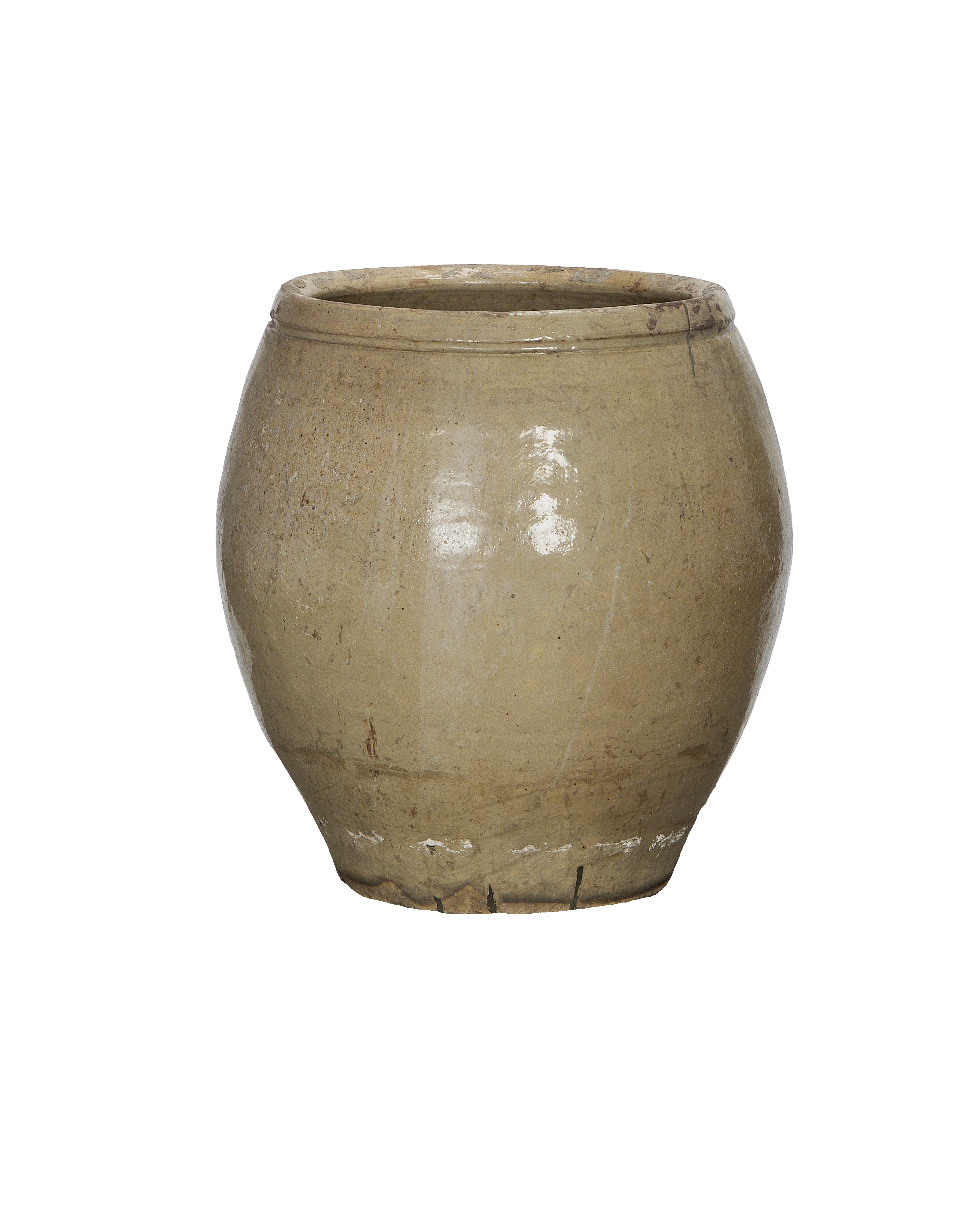 Chinese vintage plum planter, oak, showing subtle cracks and aged patina detail.