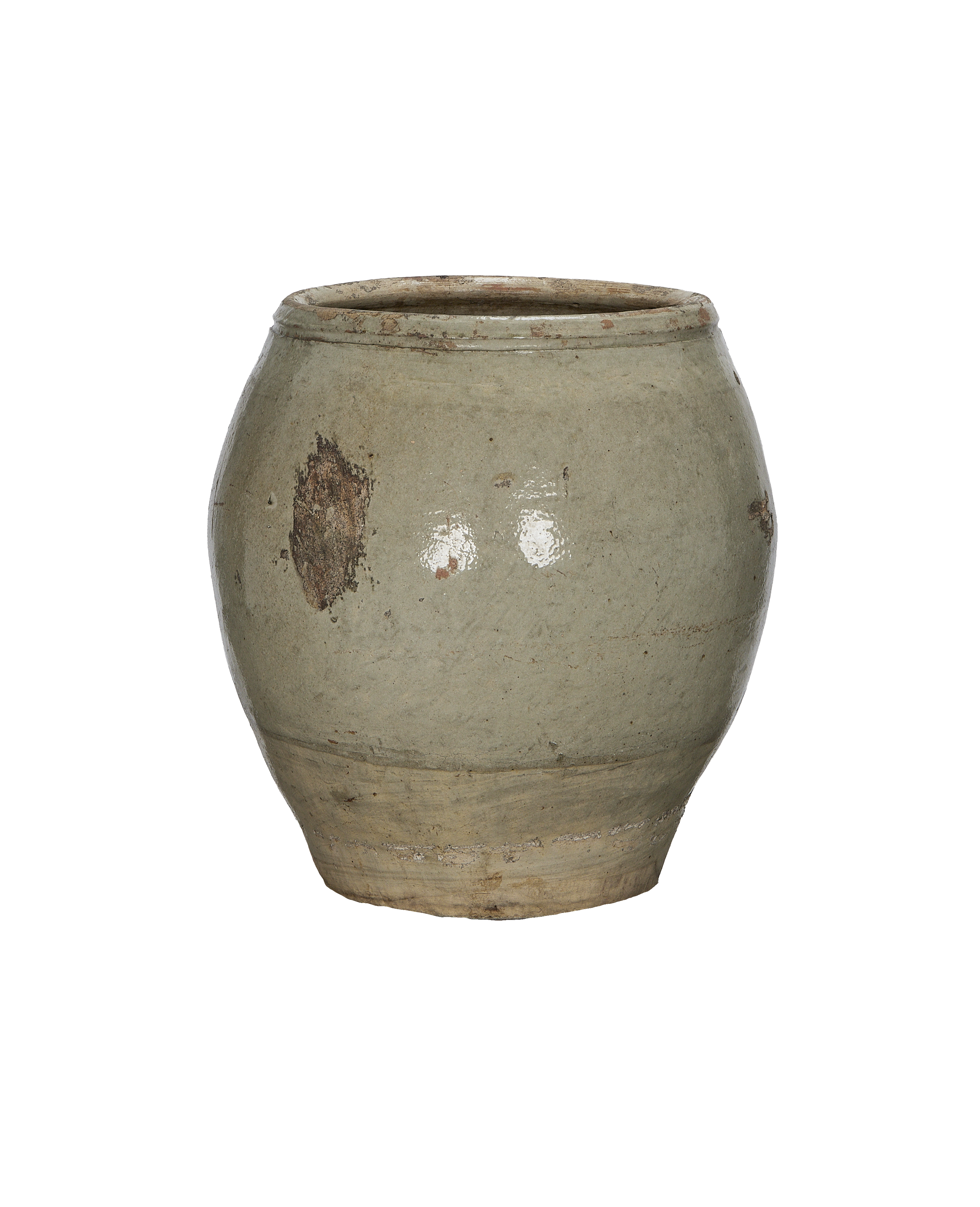 Vintage Chinese ceramic plum planter, distressed glaze detail showing wear and texture.