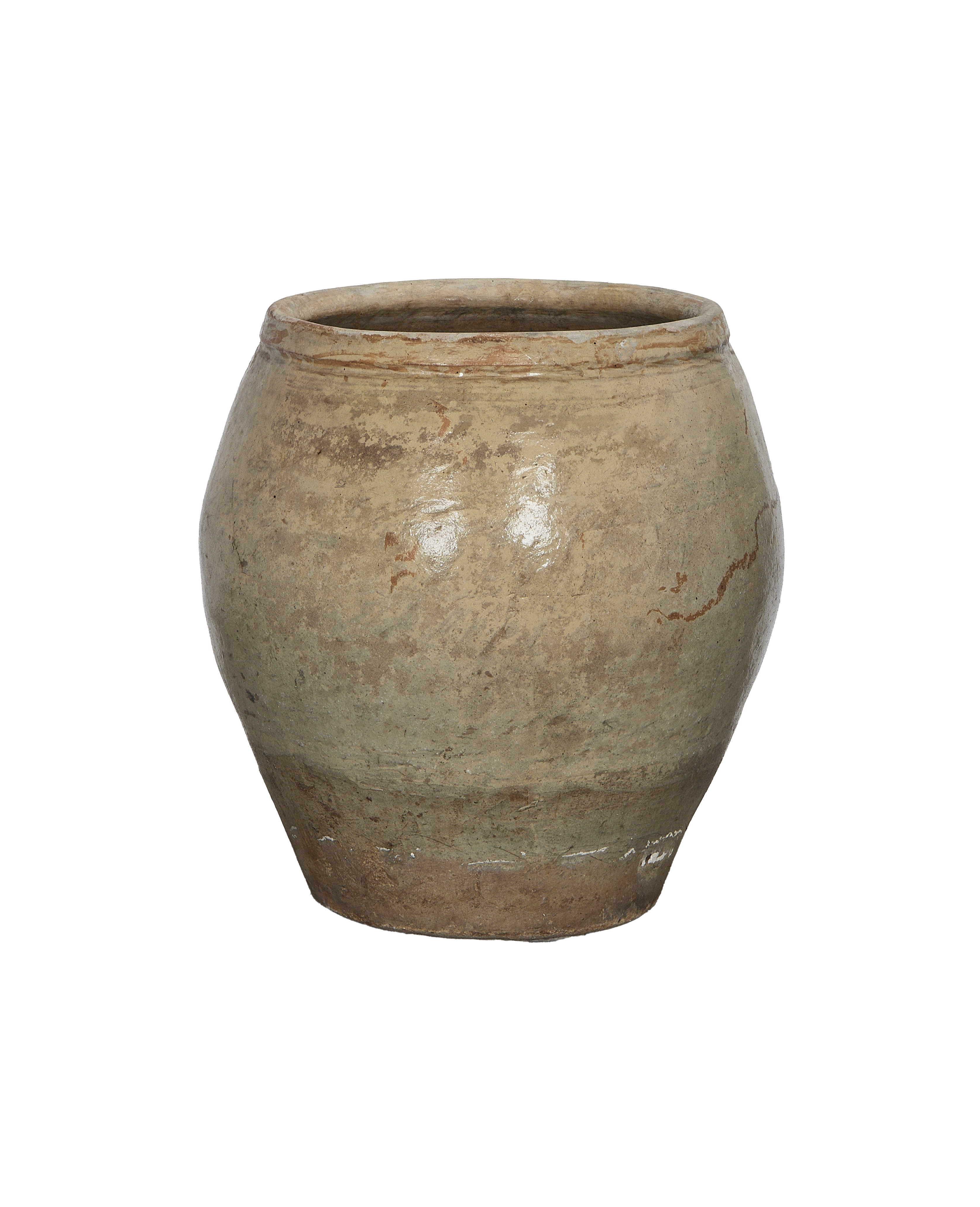 Vintage Chinese ceramic plum planter shows weathered texture and slight patina.