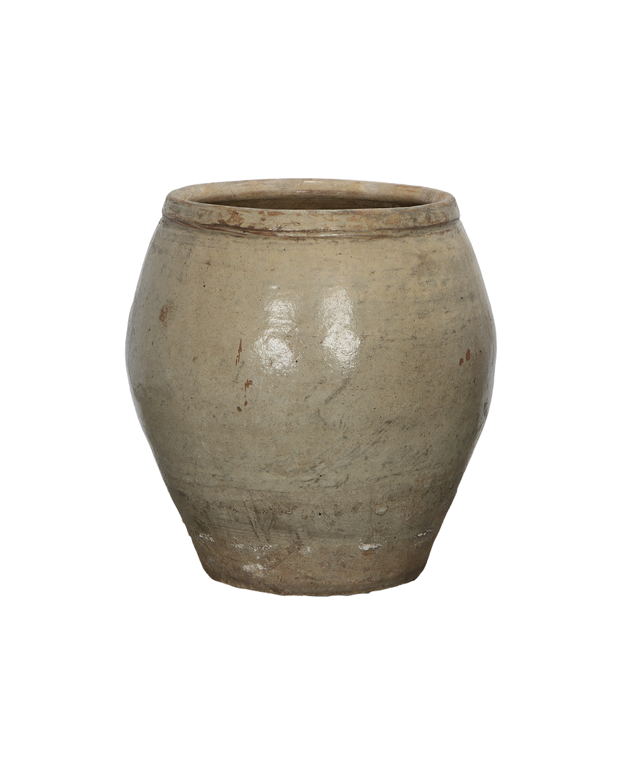 Vintage Chinese Plum Planter, unglazed oak ceramic, showing rough natural surface texture.
