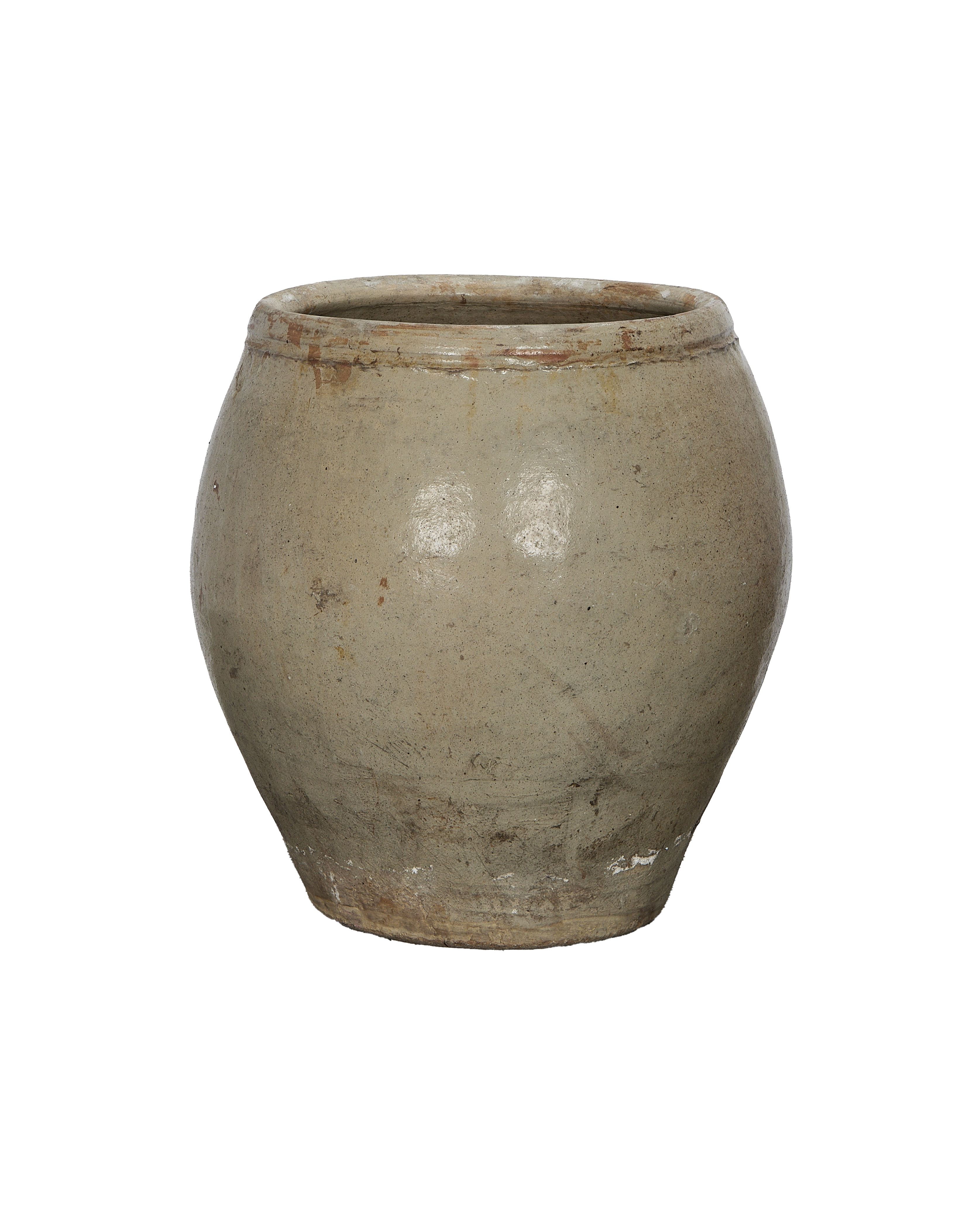Vintage plum planter, weathered oak, from China, showing aged patina and wide rim.
