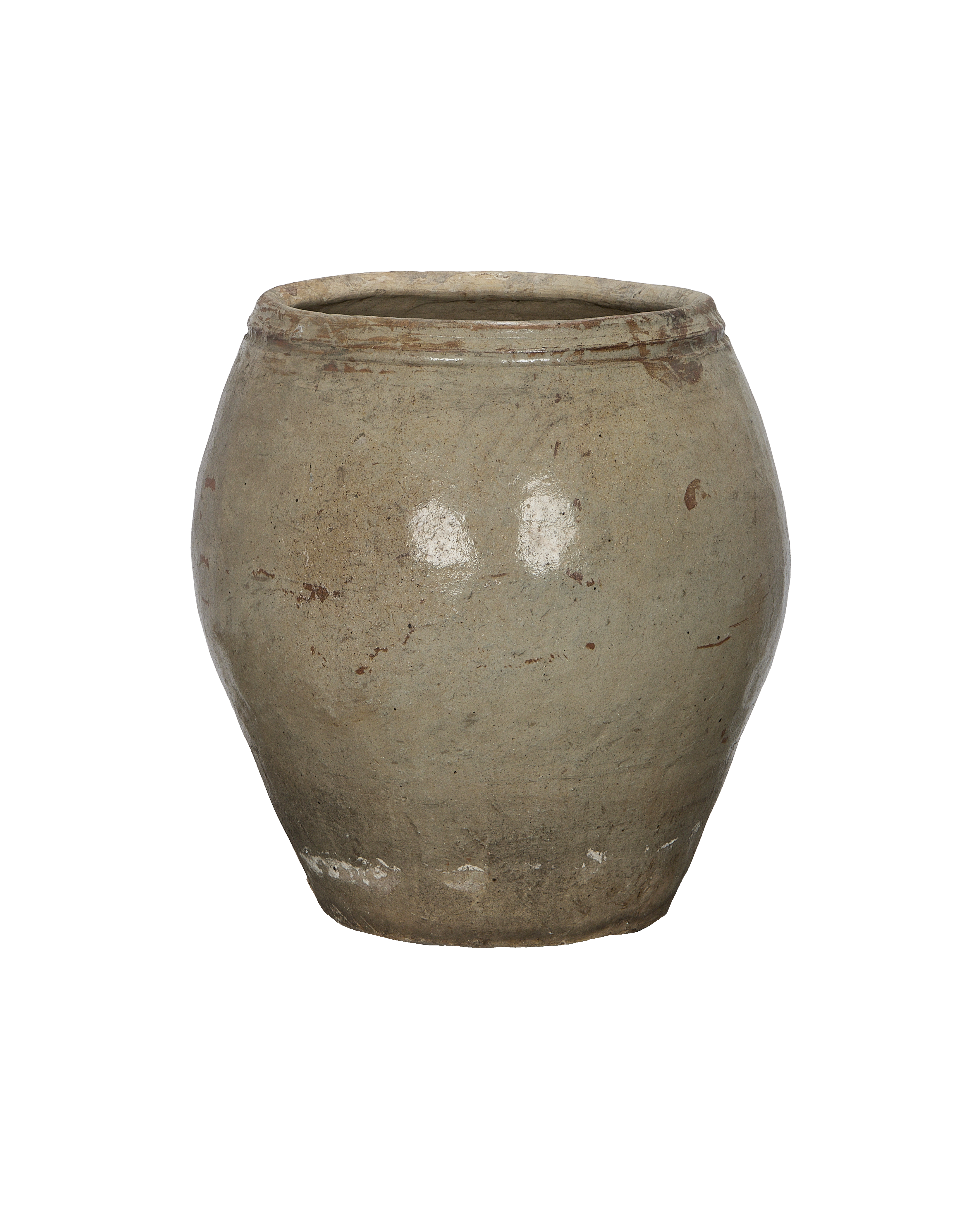 Vintage Chinese plum planter, ceramic, showing weathered, textured surface and aged rim details.