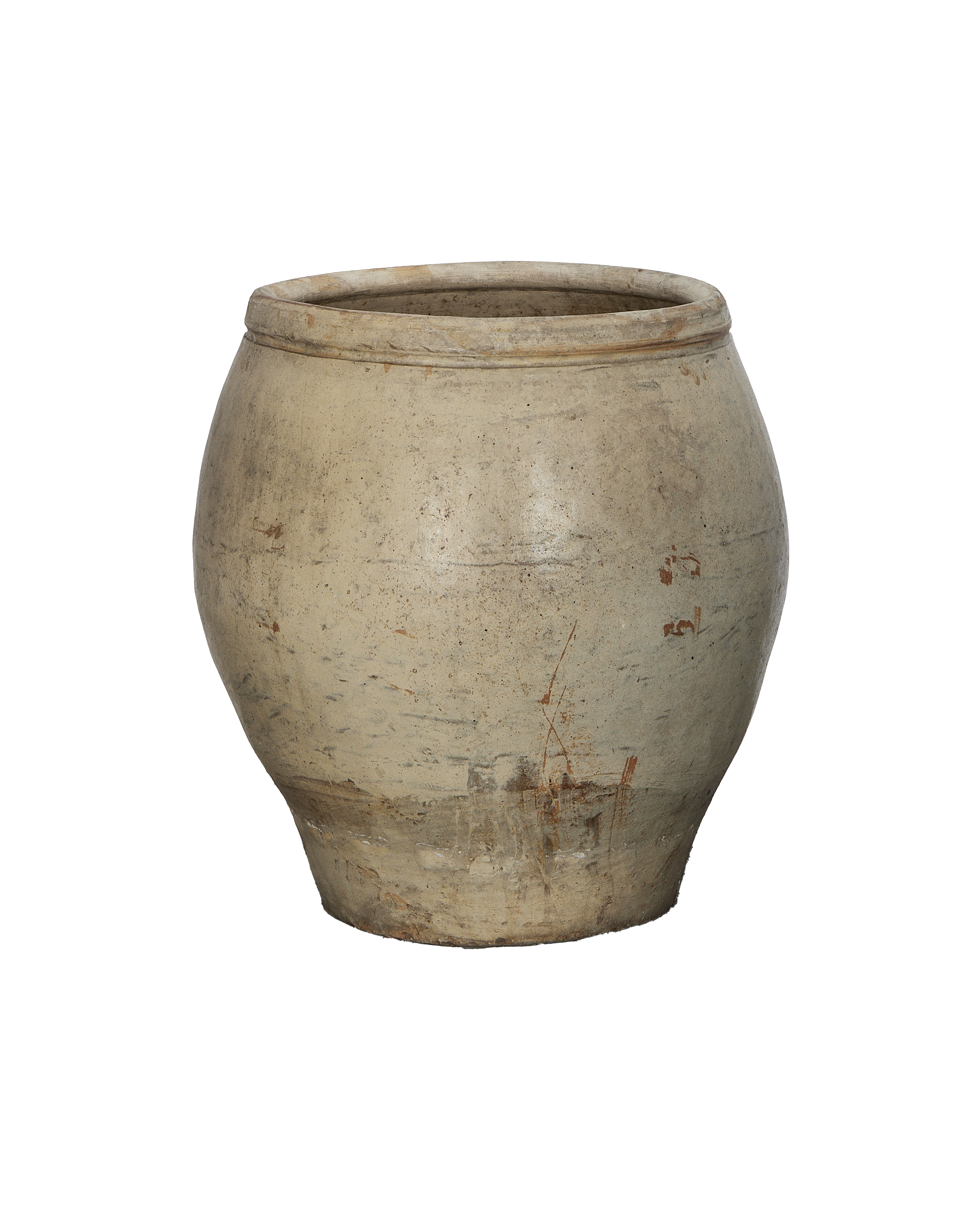 Vintage white Chinese plum planter, showing natural patina and rustic distressed texture.