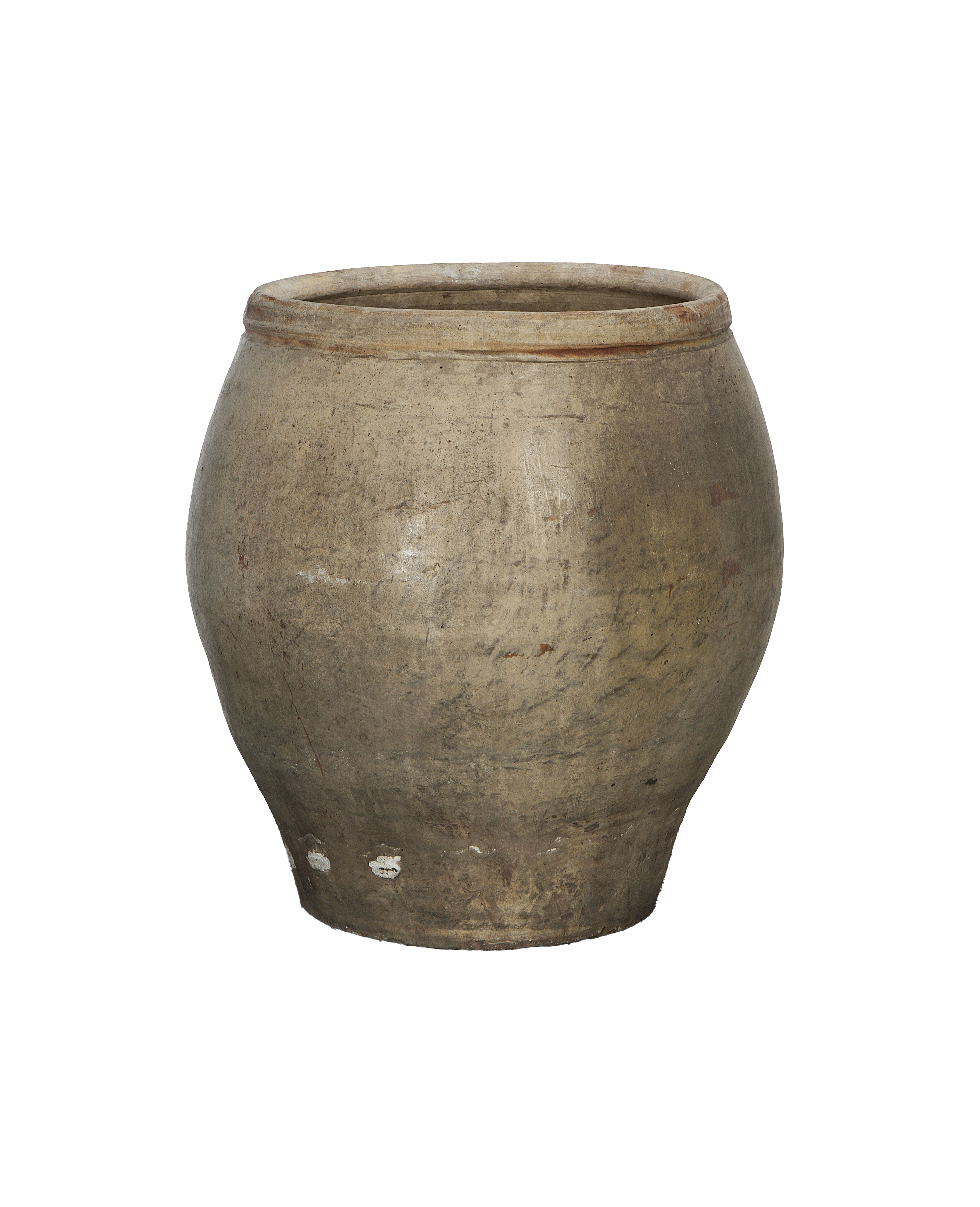 Vintage plum planter, weathered Chinese oak, showing patina and texture from a side angle.
