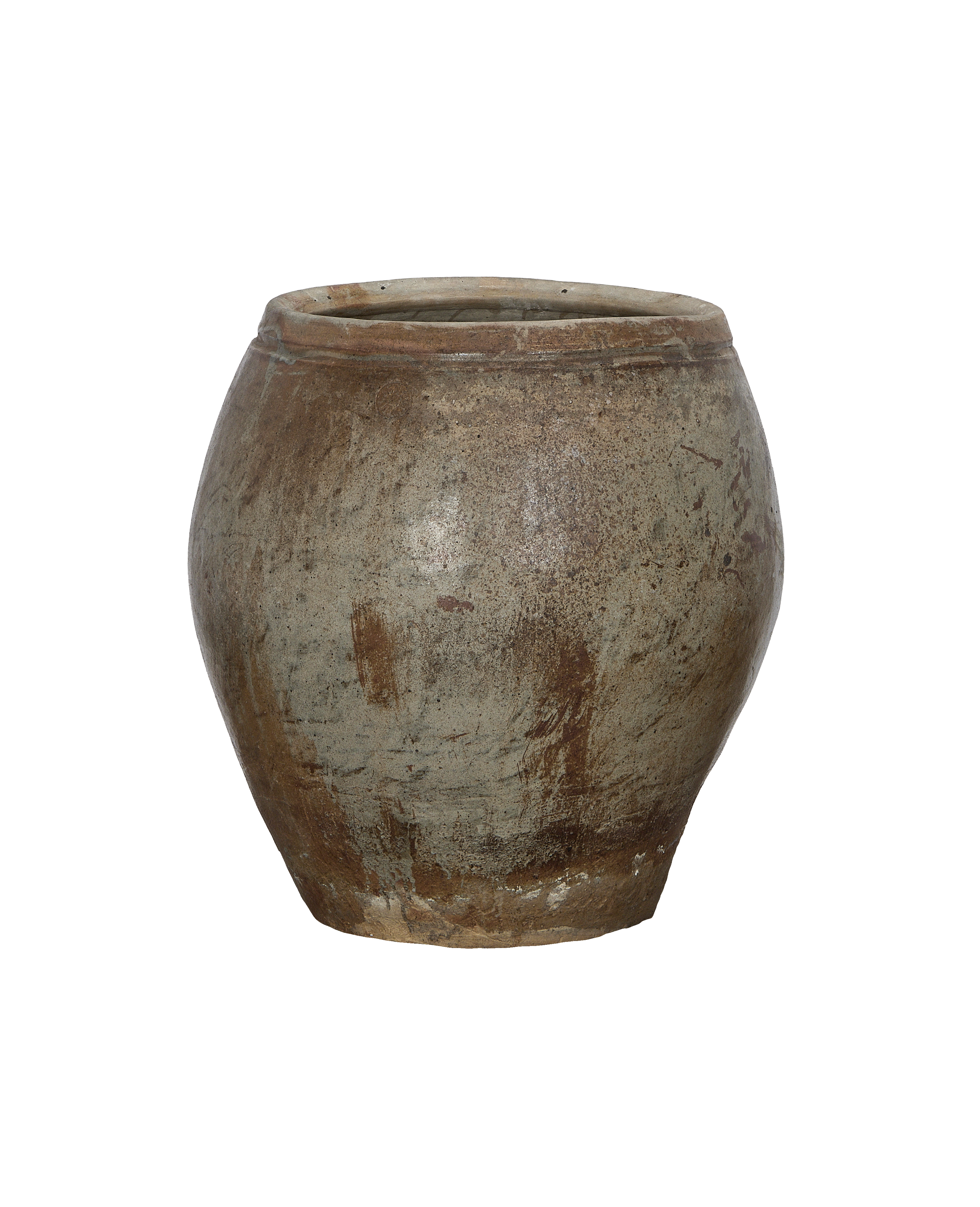 Vintage Chinese plum planter, showing weathered clay texture and aged patination.