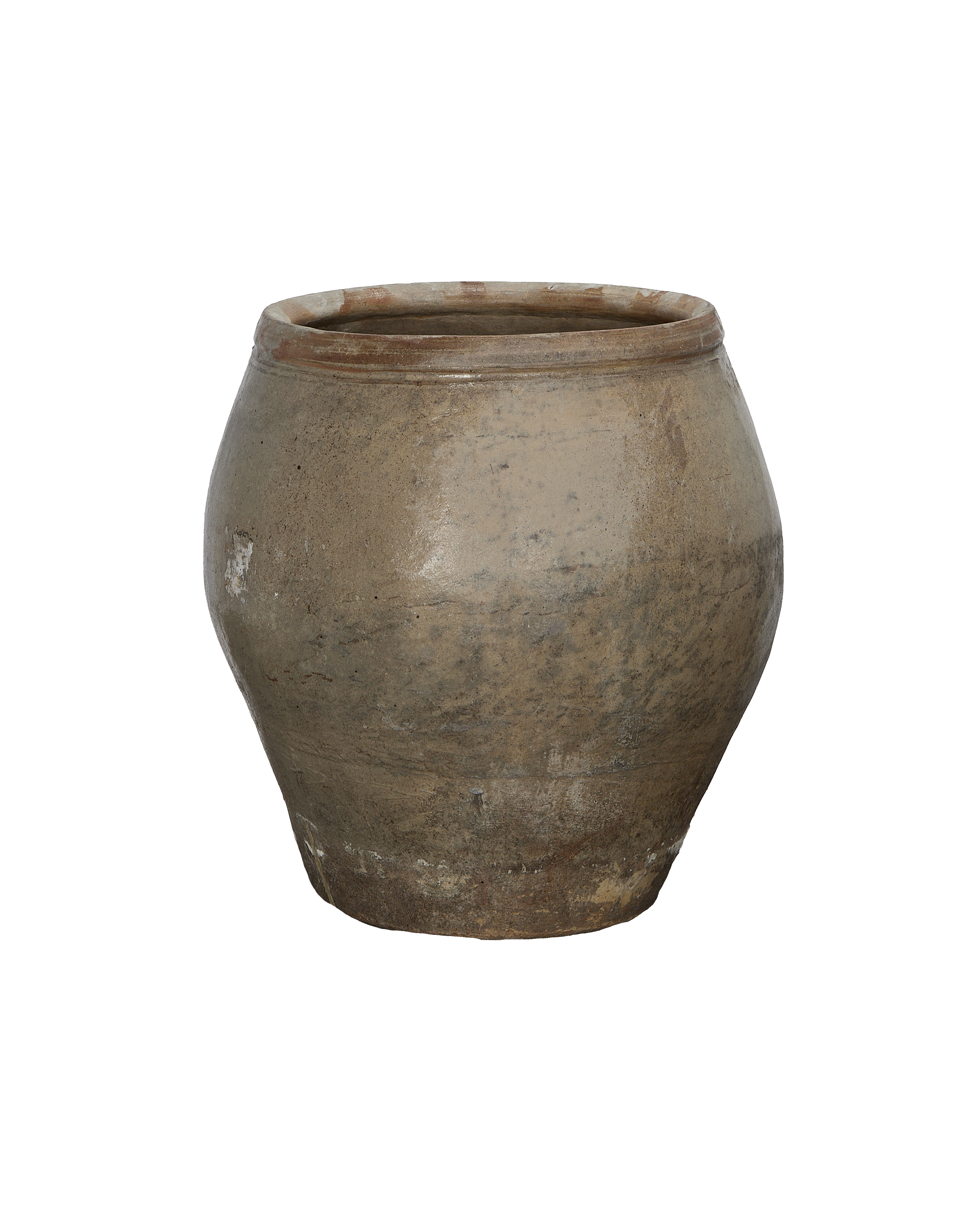 Vintage OAK Chinese plum planter in distresssed grey with textured, aged surface patina.