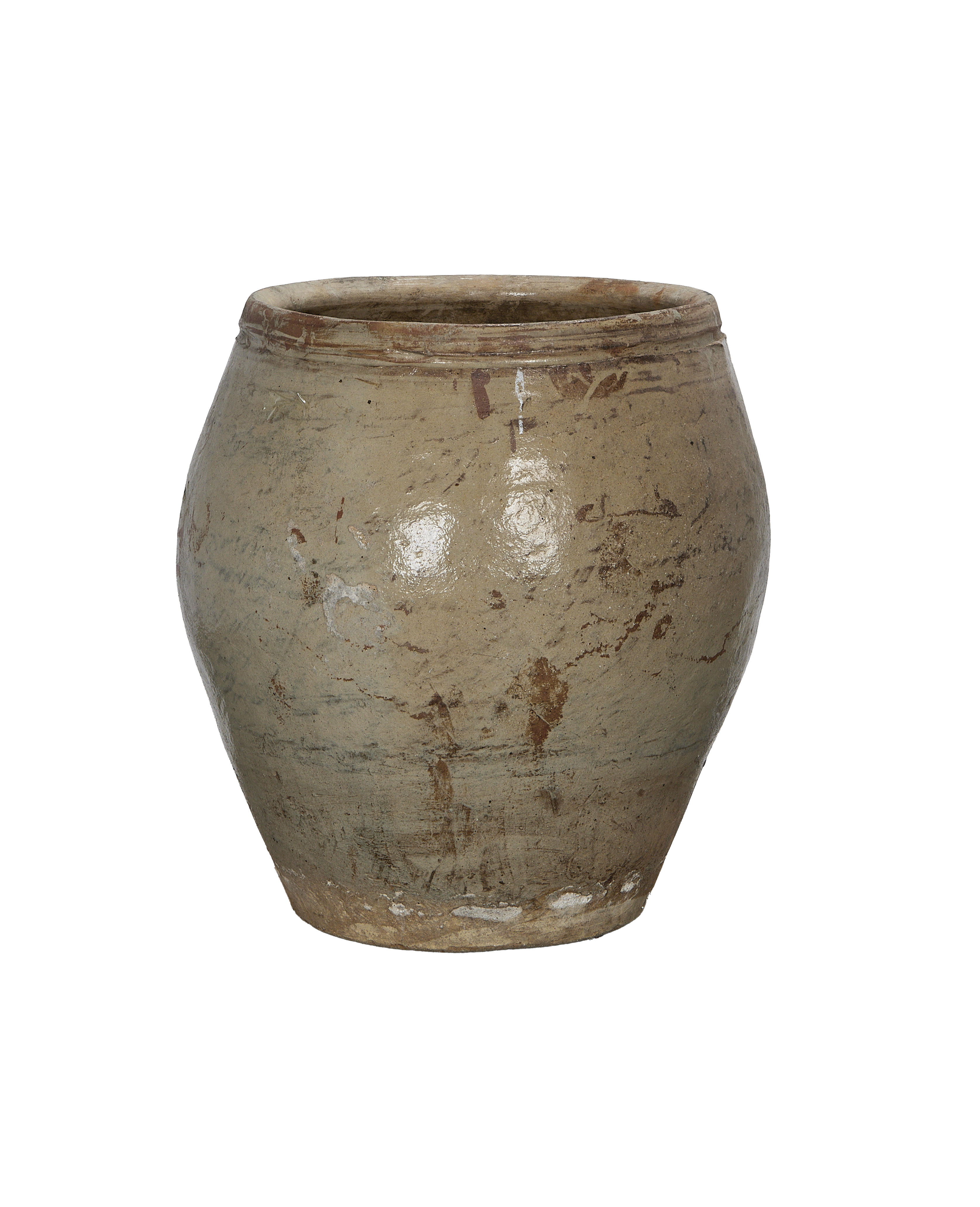 Vintage Chinese plum planter, oak-colored surface with distressed patina detail.
