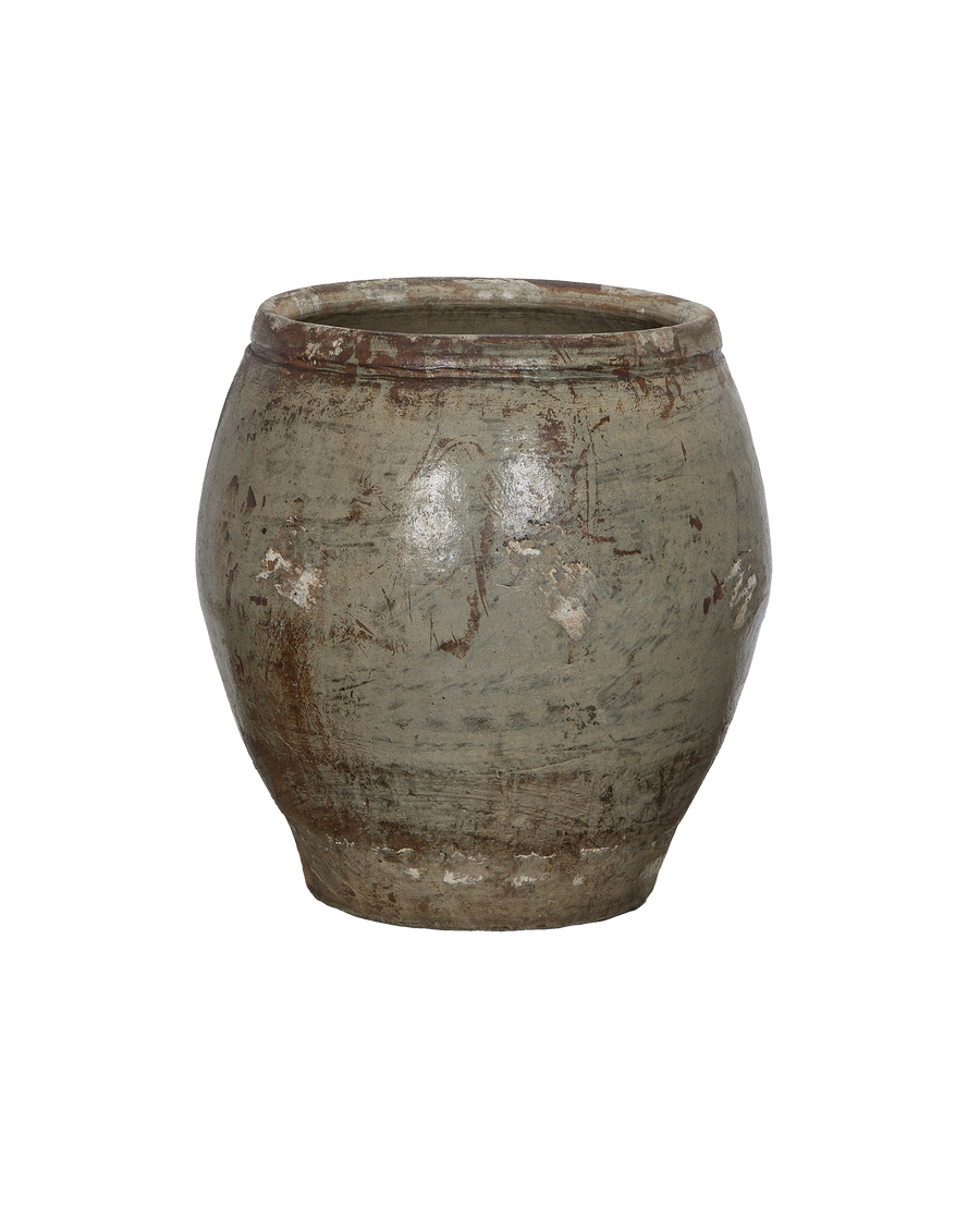 Vintage Chinese plum planter, oak, showing unique weathered patina and rough texture.