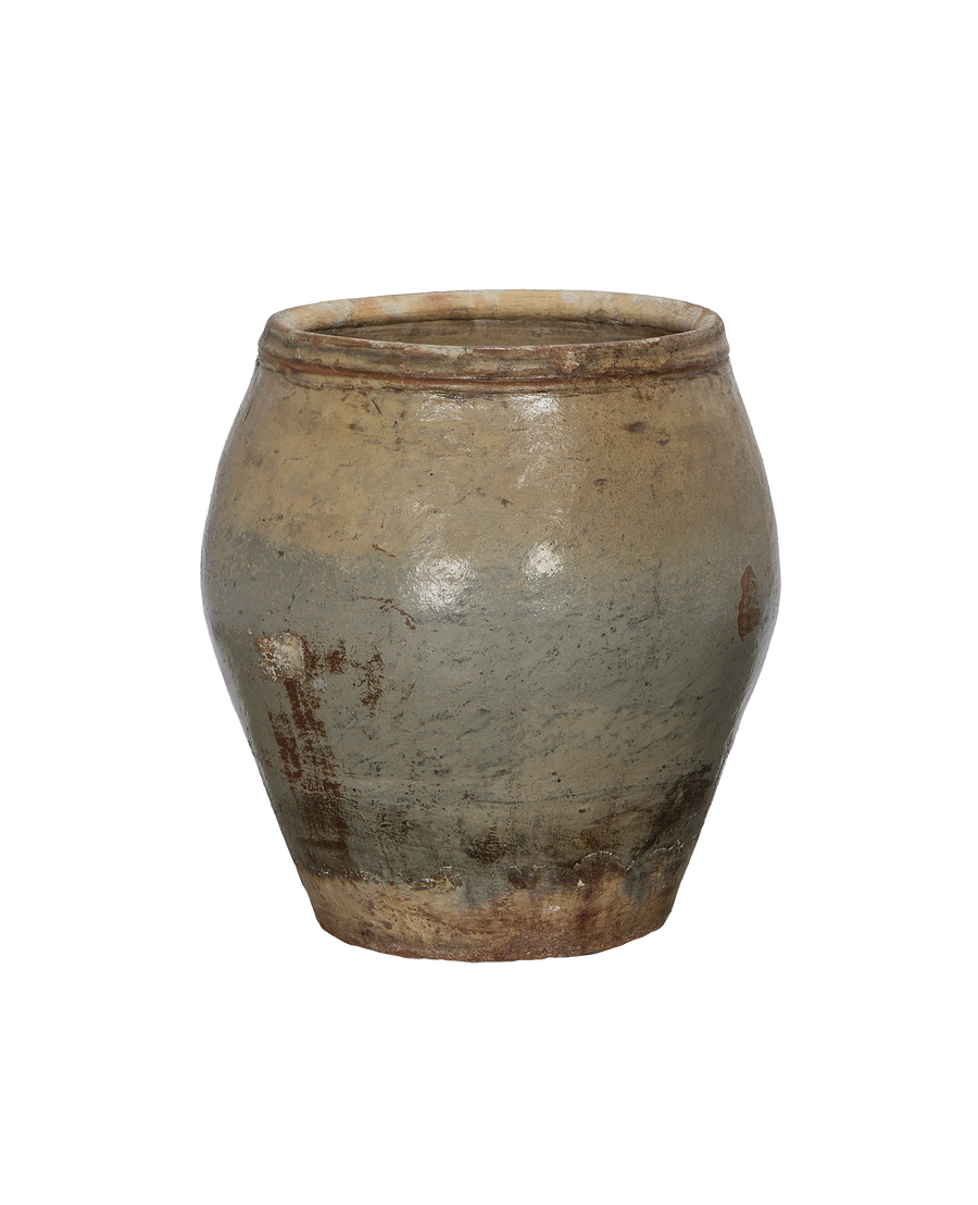 Vintage Chinese plum planter, oak, showing rough texture and weathered patina.