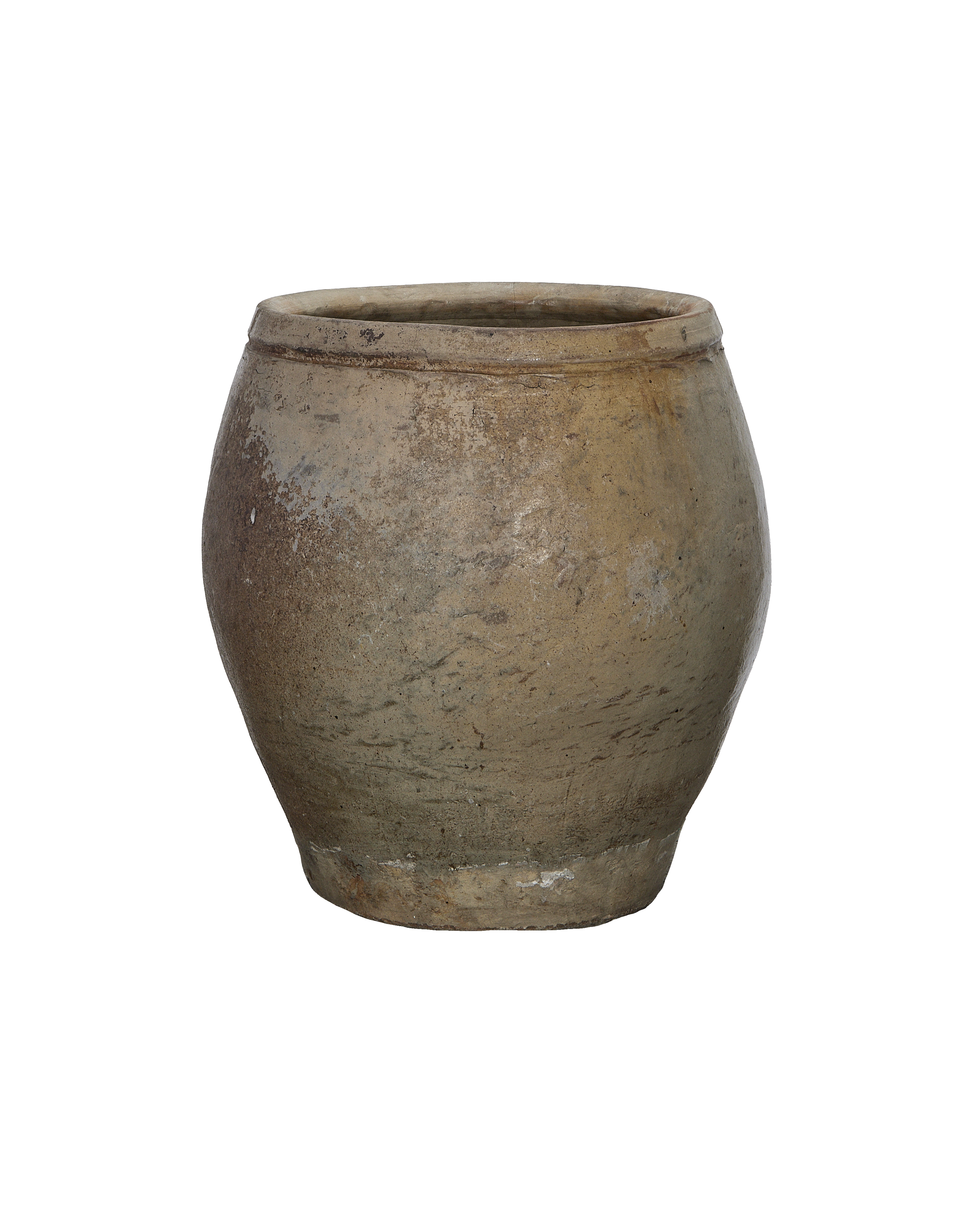 Vintage Chinese plum planter, oak-colored, with weathered texture and top rim detail.