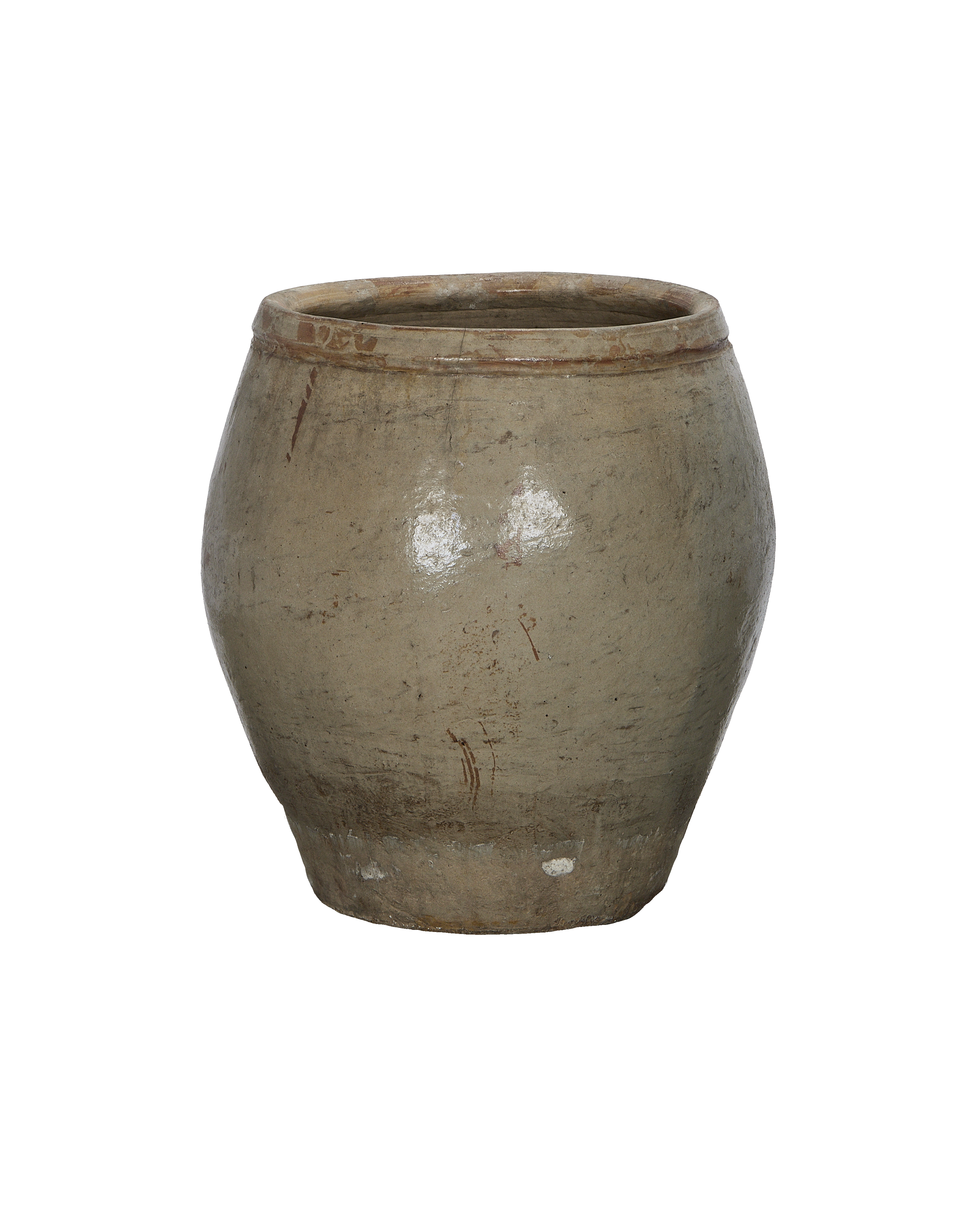 Vintage plum planter, weathered oak, Chinese origin. Distressed texture, light stains, and minor cracks visible.