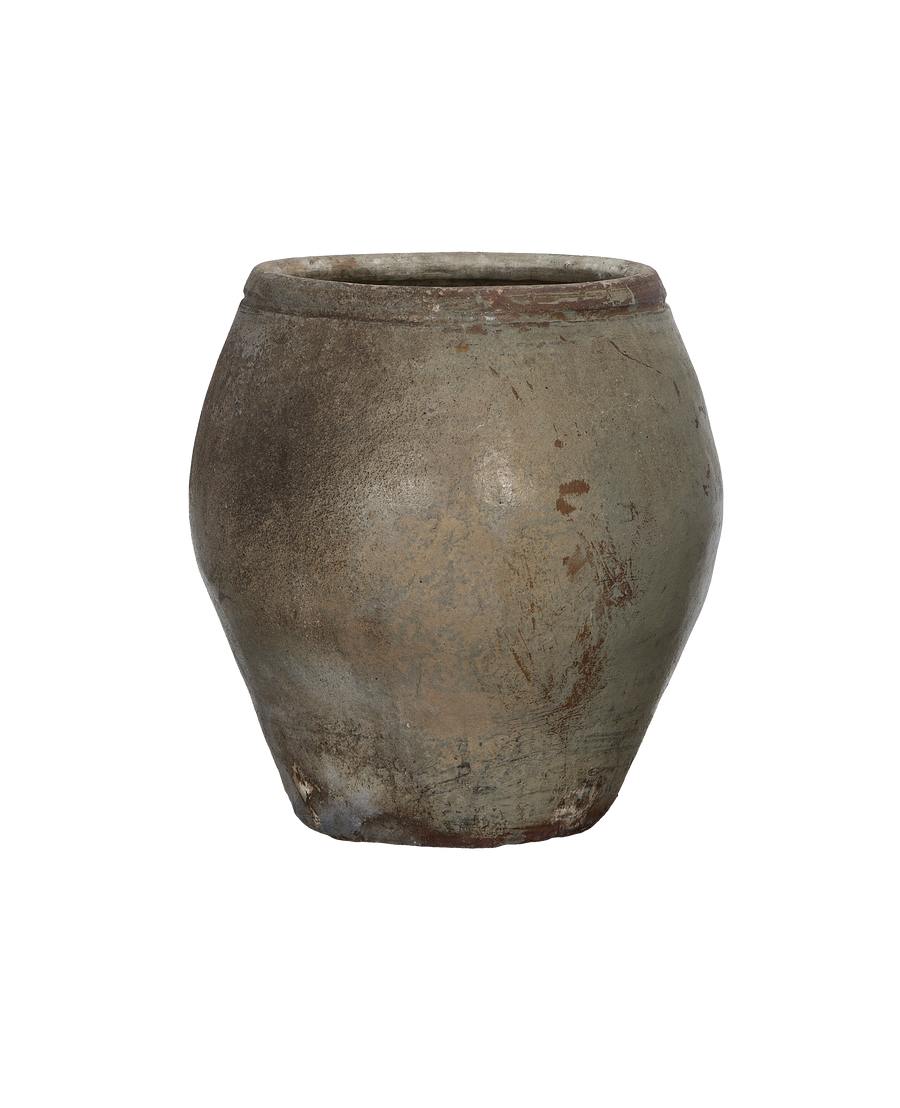 Vintage Chinese Plum Planter, side view showcasing weathered oak texture and subtle patination.
