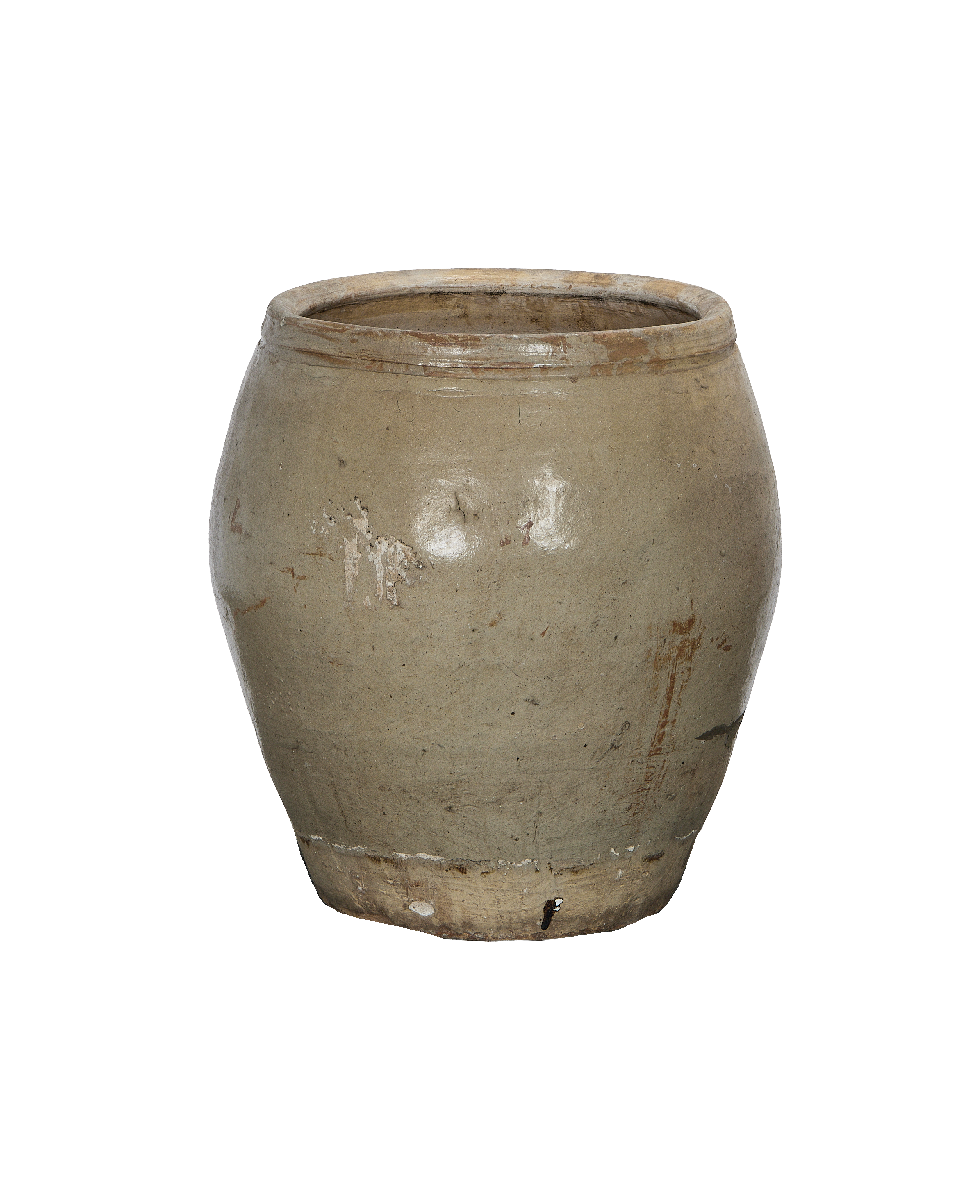 Vintage Chinese plum planter, OAK, with distressed gray finish and textured surface.