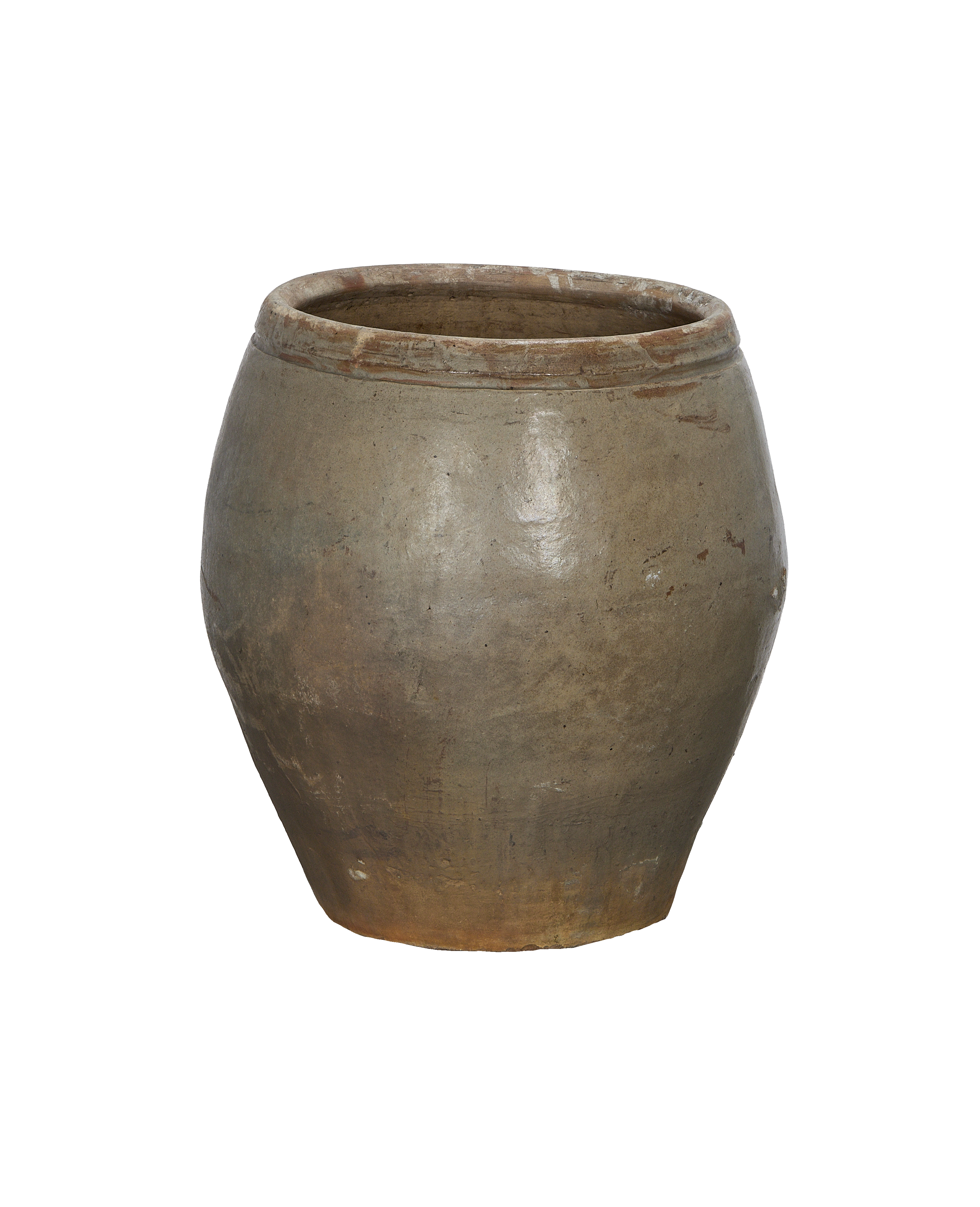Vintage Chinese OAK Plum Planter, full view, rustic unglazed terracotta texture.