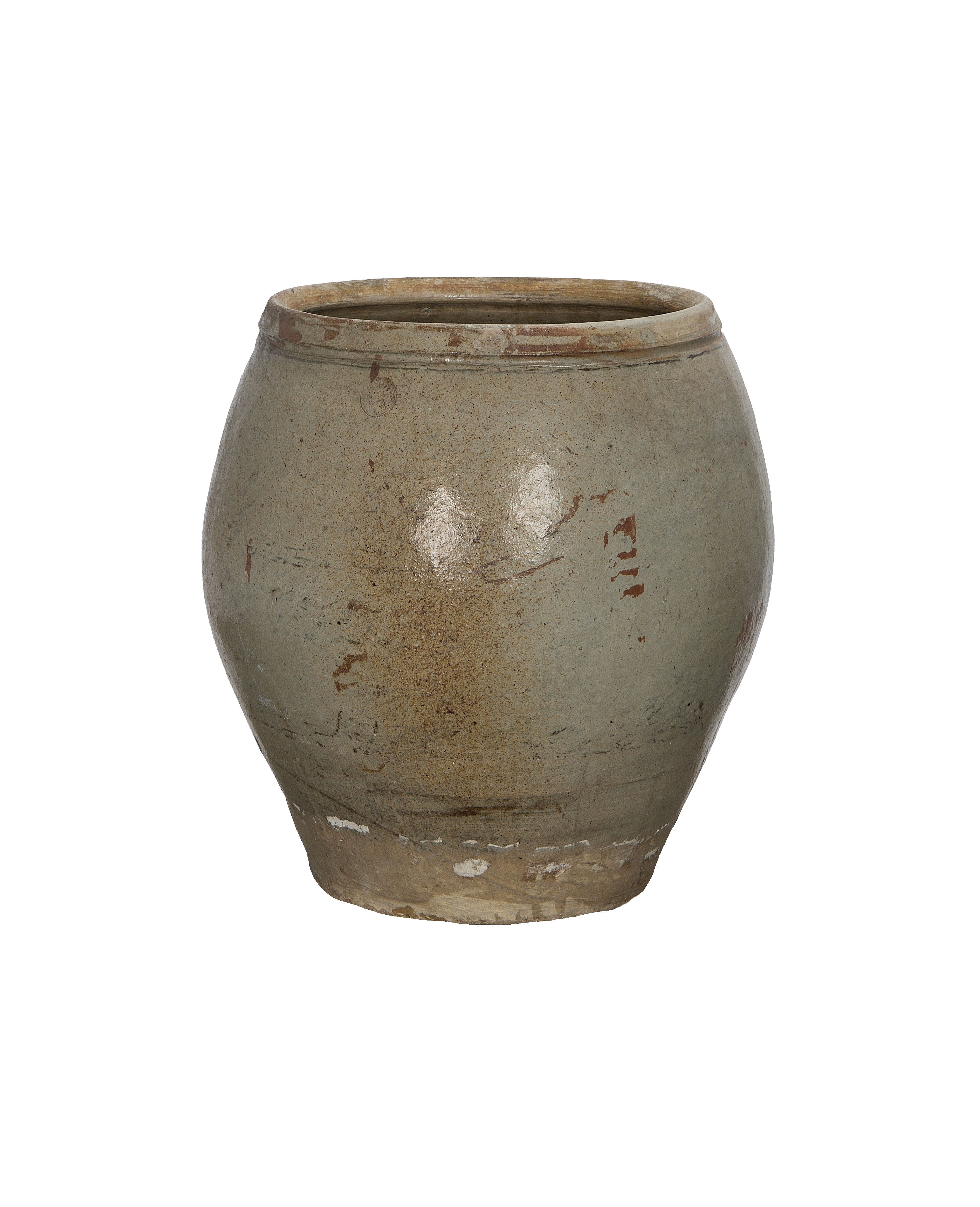 Vintage Chinese plum planter, oak-colored, with weathered texture and top rim detail.