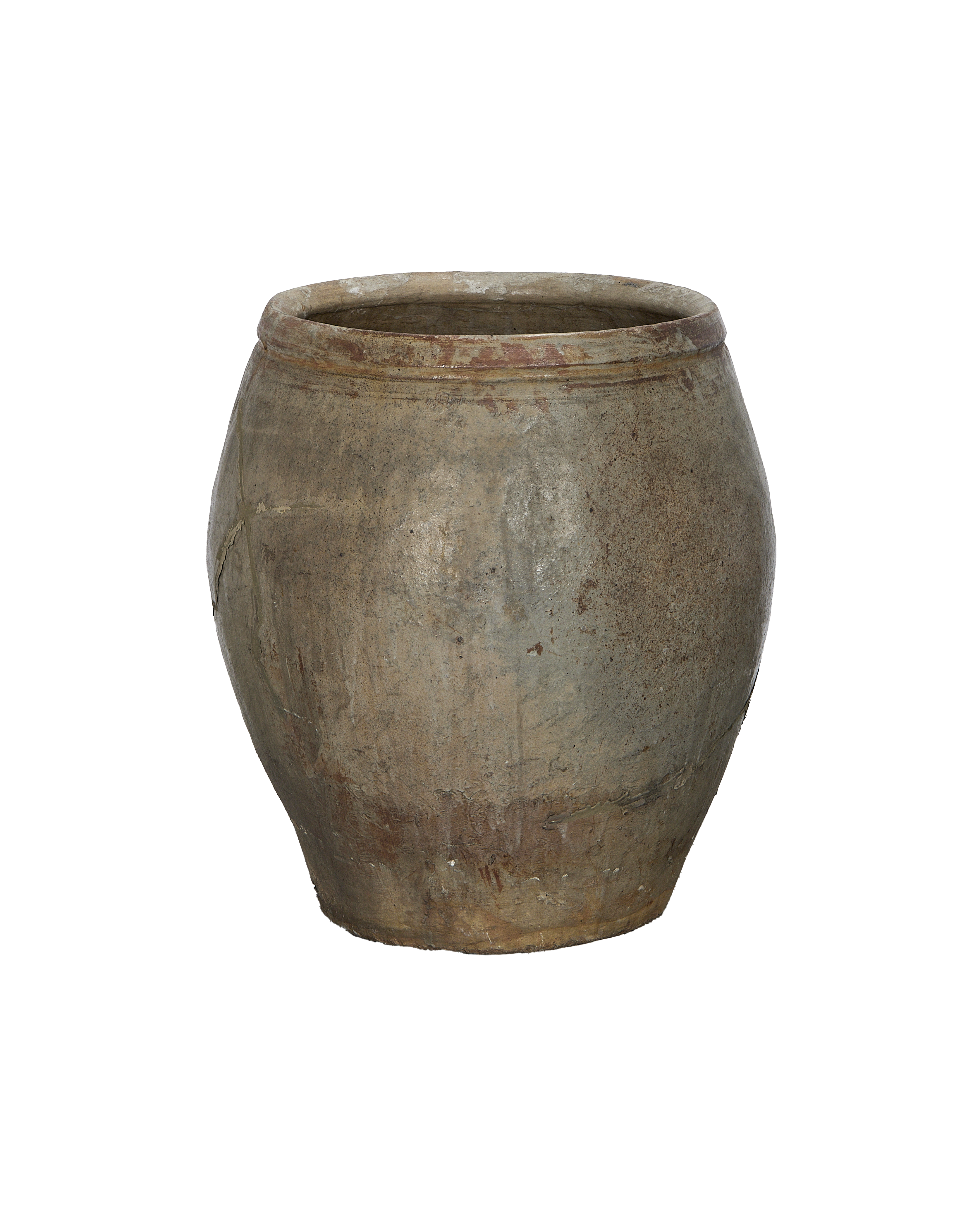 Vintage Chinese Plum Planter, a circular oak pot with weathered, textural surface.