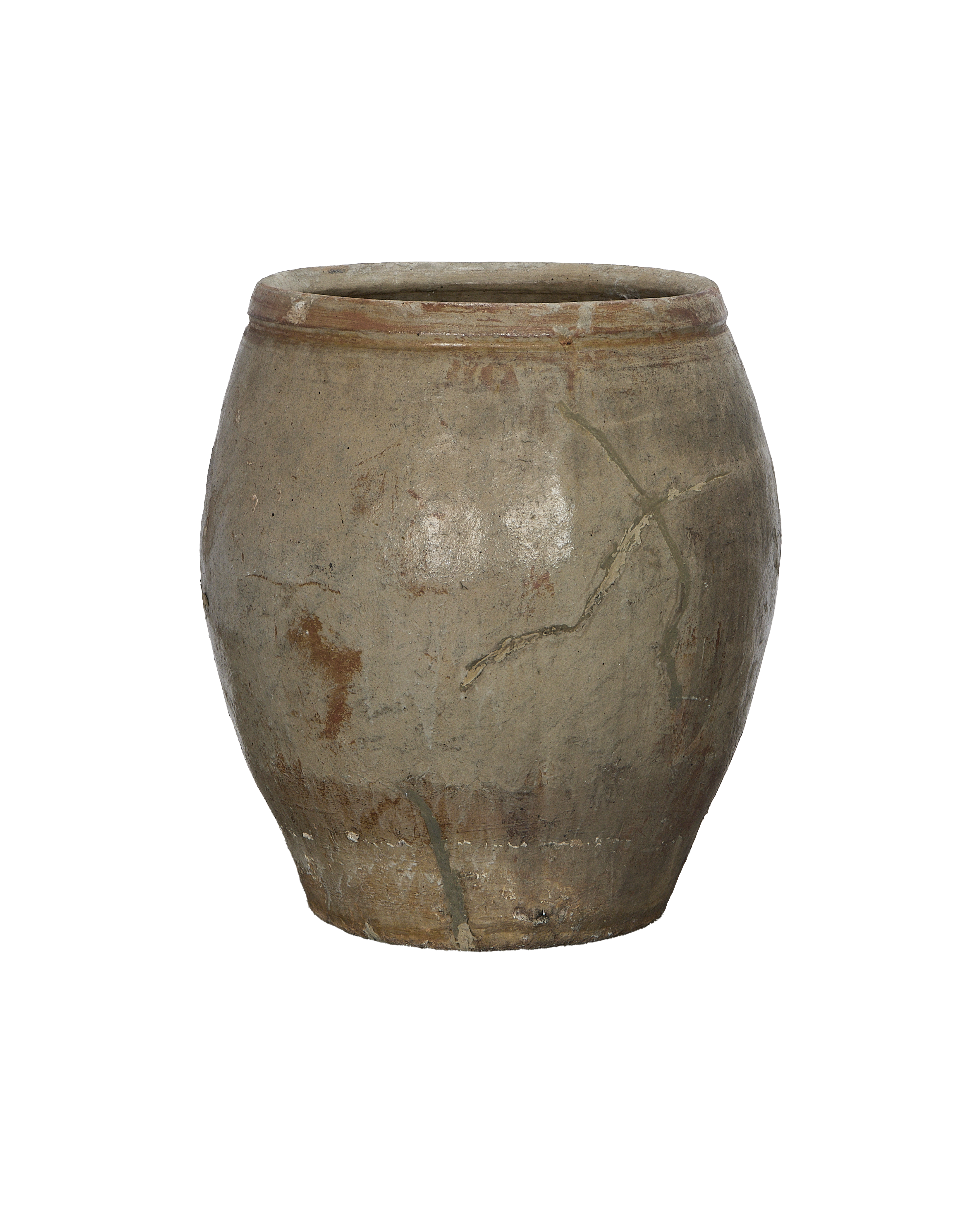 Vintage Chinese Plum Planter, side view showcasing beautiful crackle glaze and rustic texture.