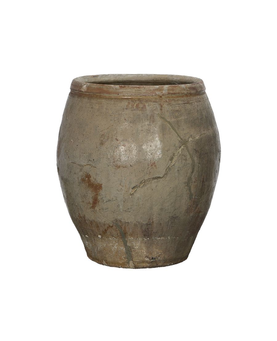 Vintage Chinese Plum Planter, side view showcasing beautiful crackle glaze and rustic texture.