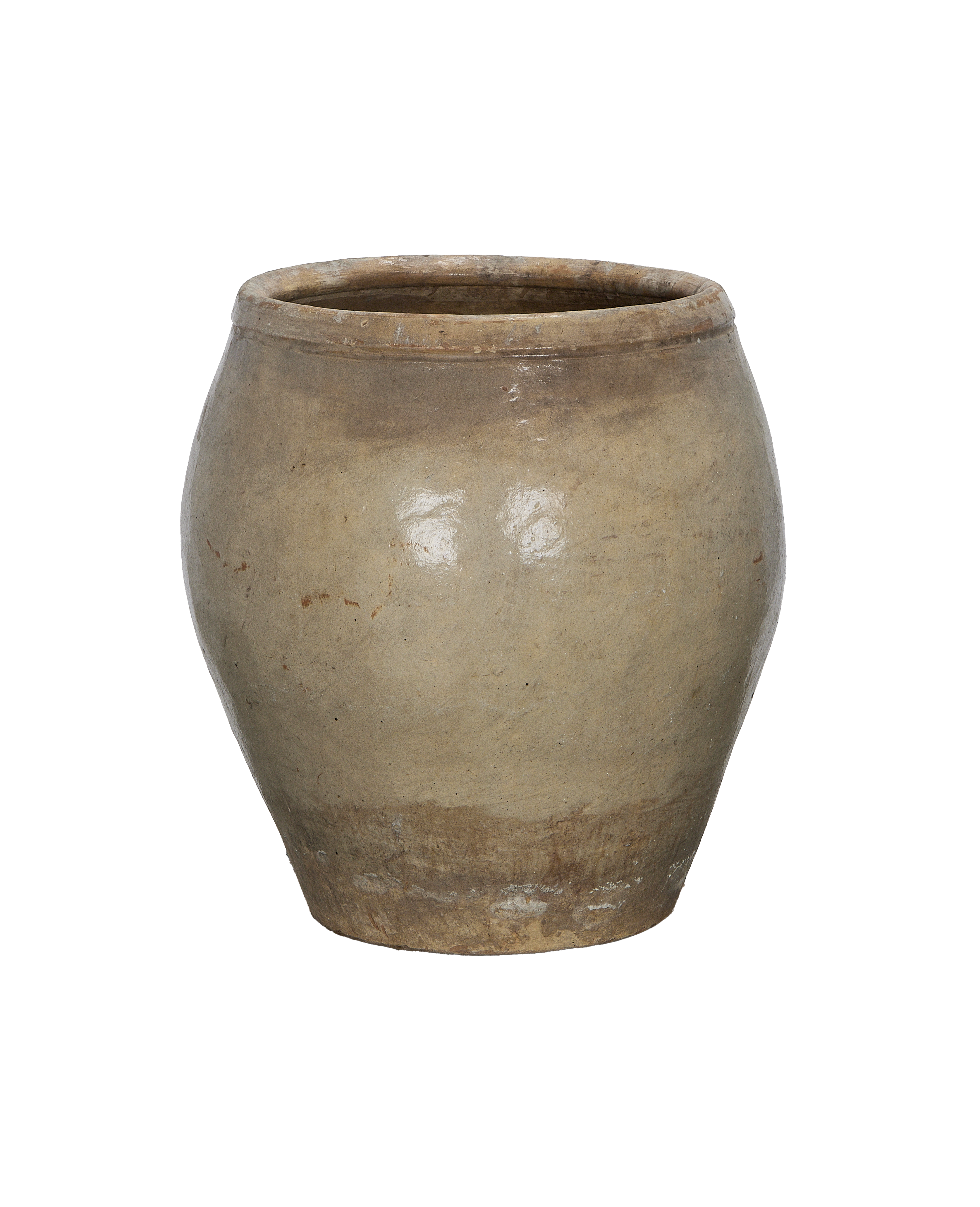 Vintage Chinese Plum Planter, showing weathered texture, round opening and natural aging.