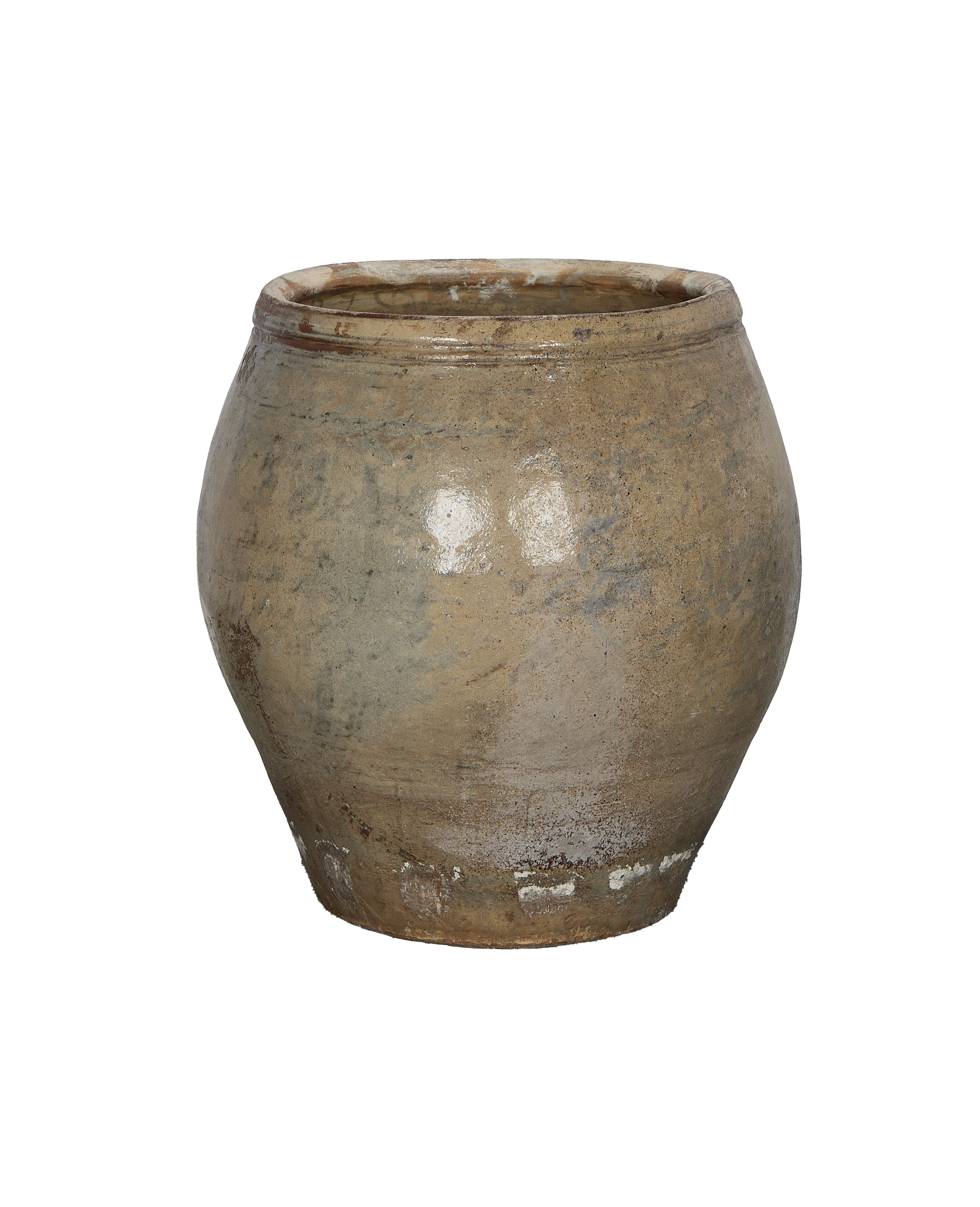 Vintage Chinese plum planter, oak-colored, with weathered texture and rim detail.