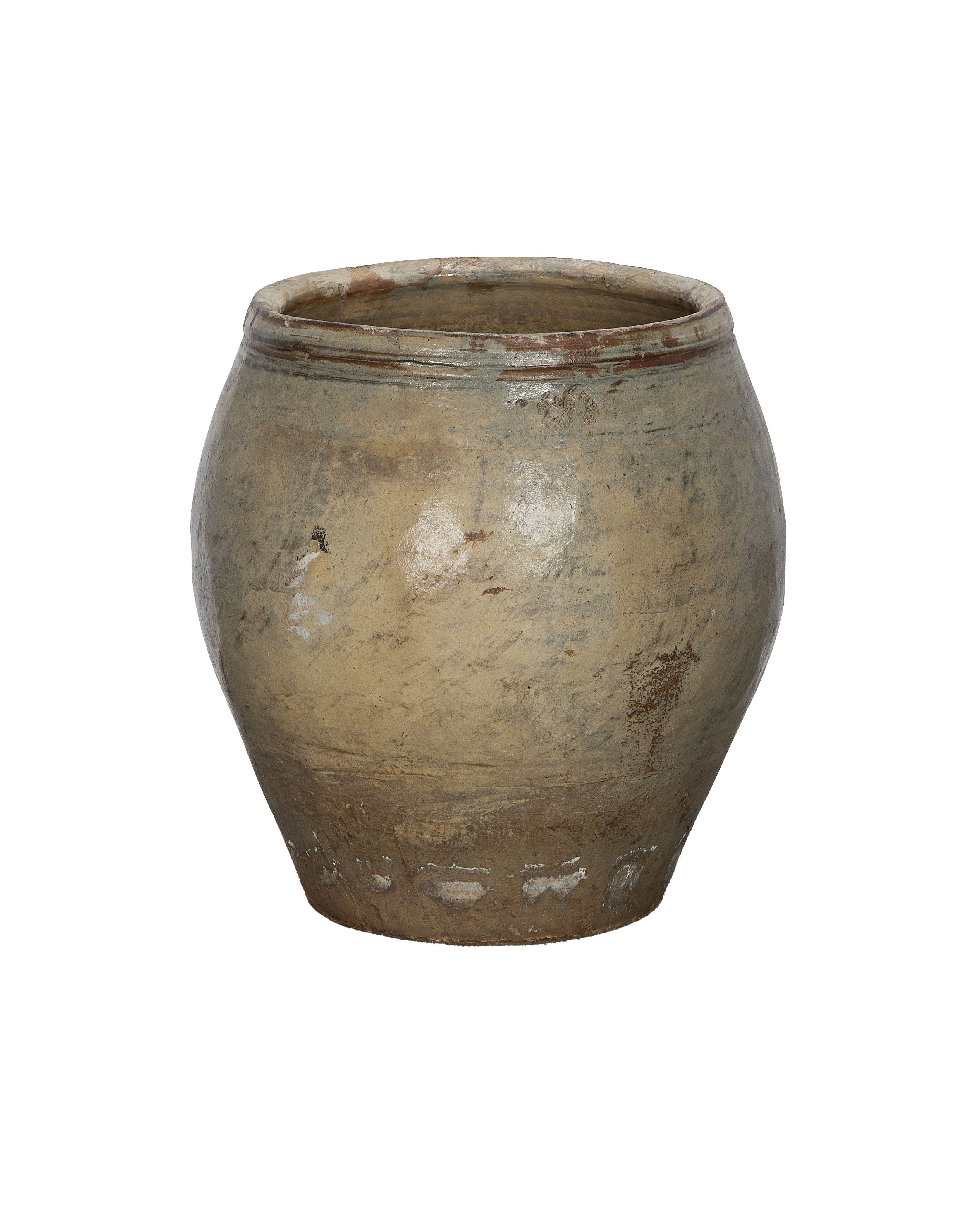 Vintage Chinese OAK plum planter, close up showing distressed, weathered details.