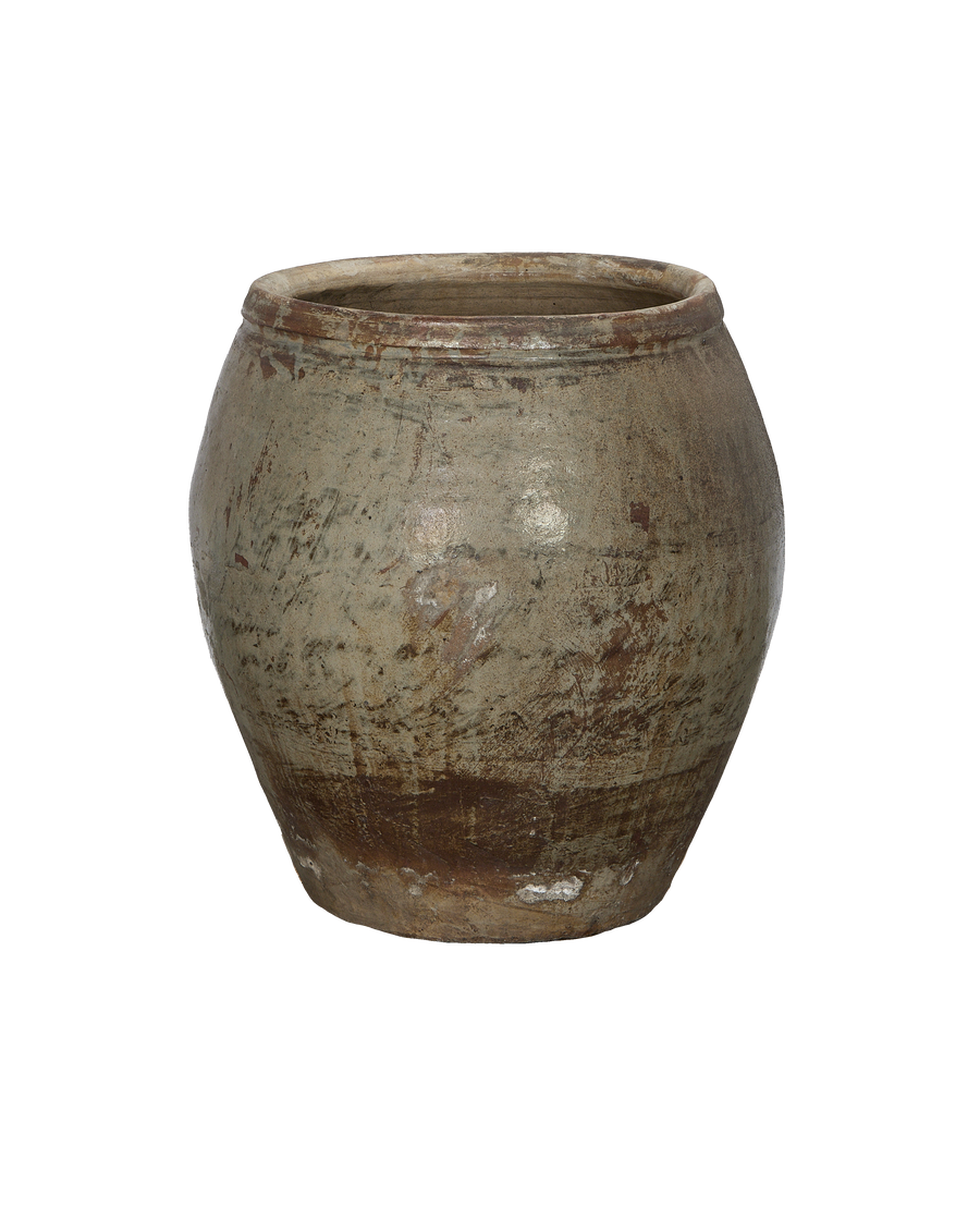 Vintage Chinese Plum Planter, angled view showcasing aged distressed texture.
