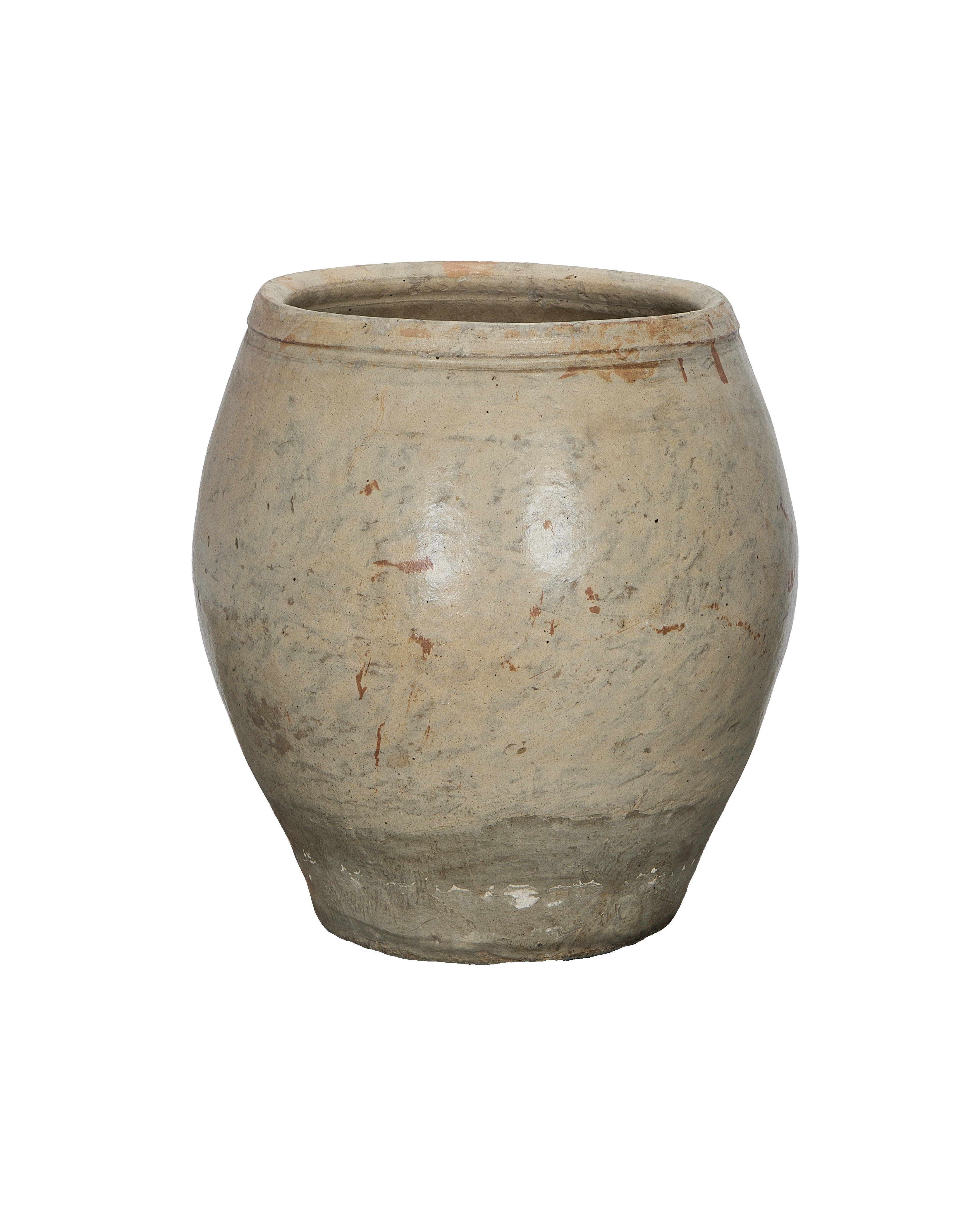 Vintage Chinese plum planter, light gray rough material, slight variations in texture.