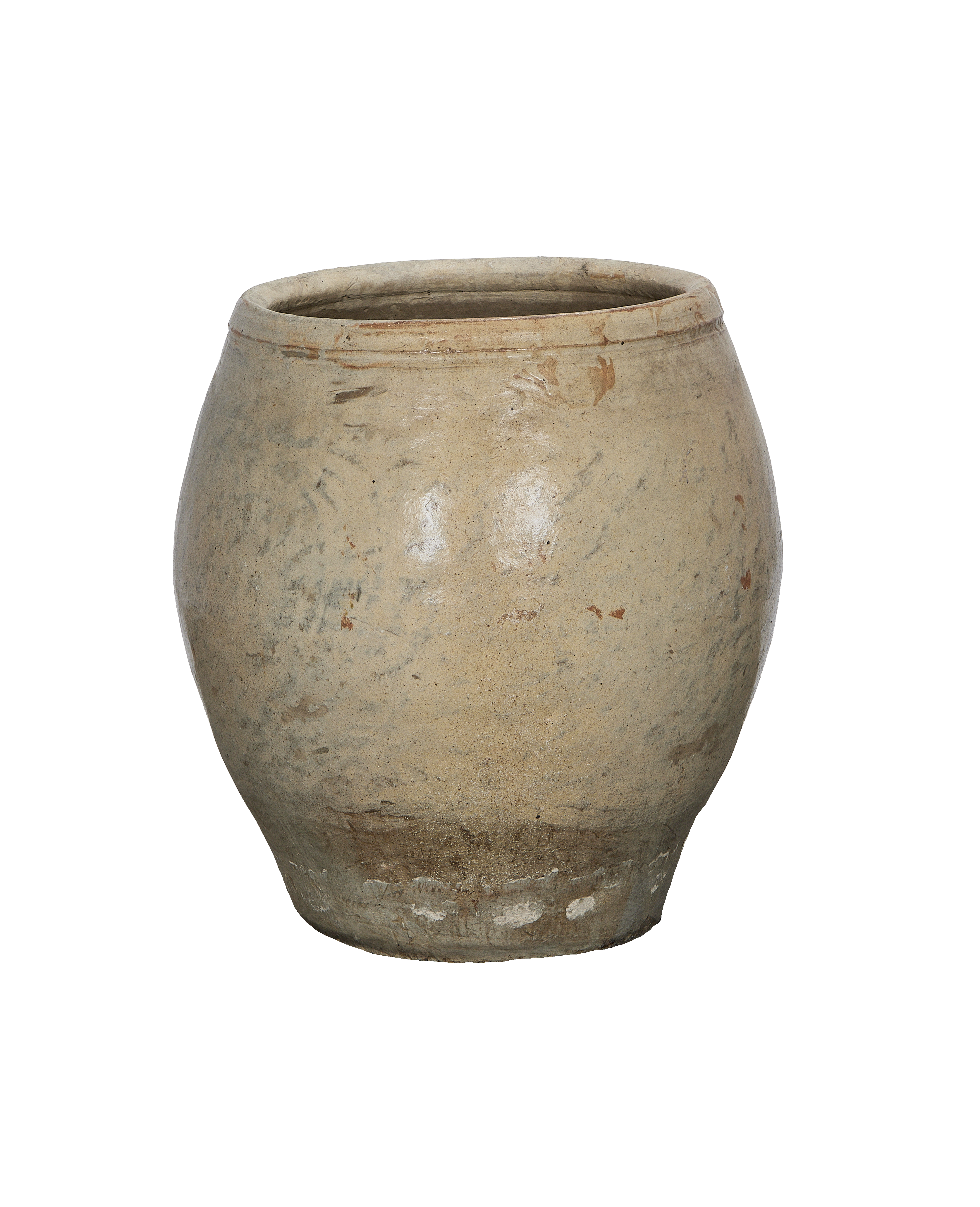 Vintage Chinese oak plum planter, showing weathered texture, rim detail, and aged appearance.