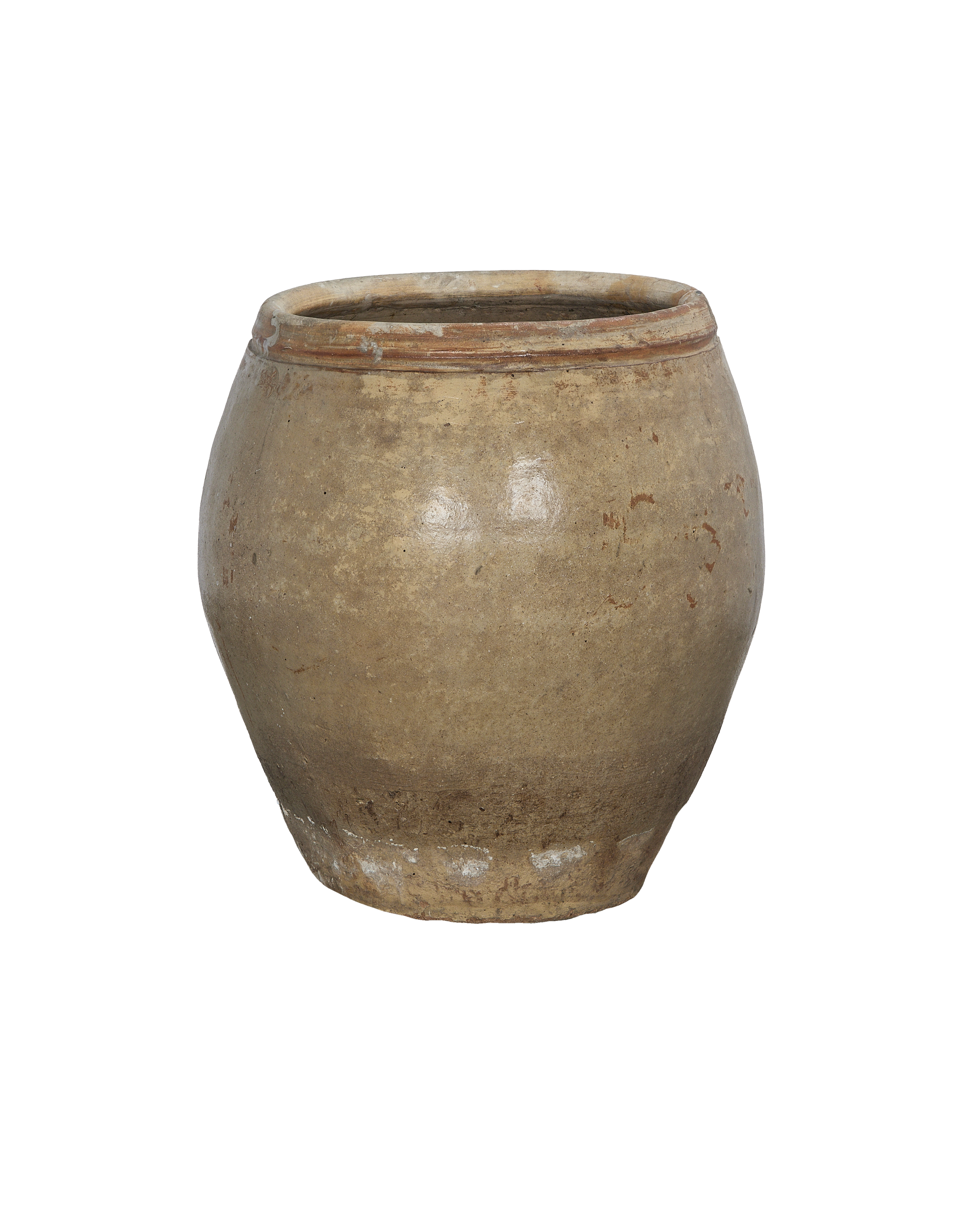 Vintage Chinese terracotta plum planter with distressed finish and rimmed opening.