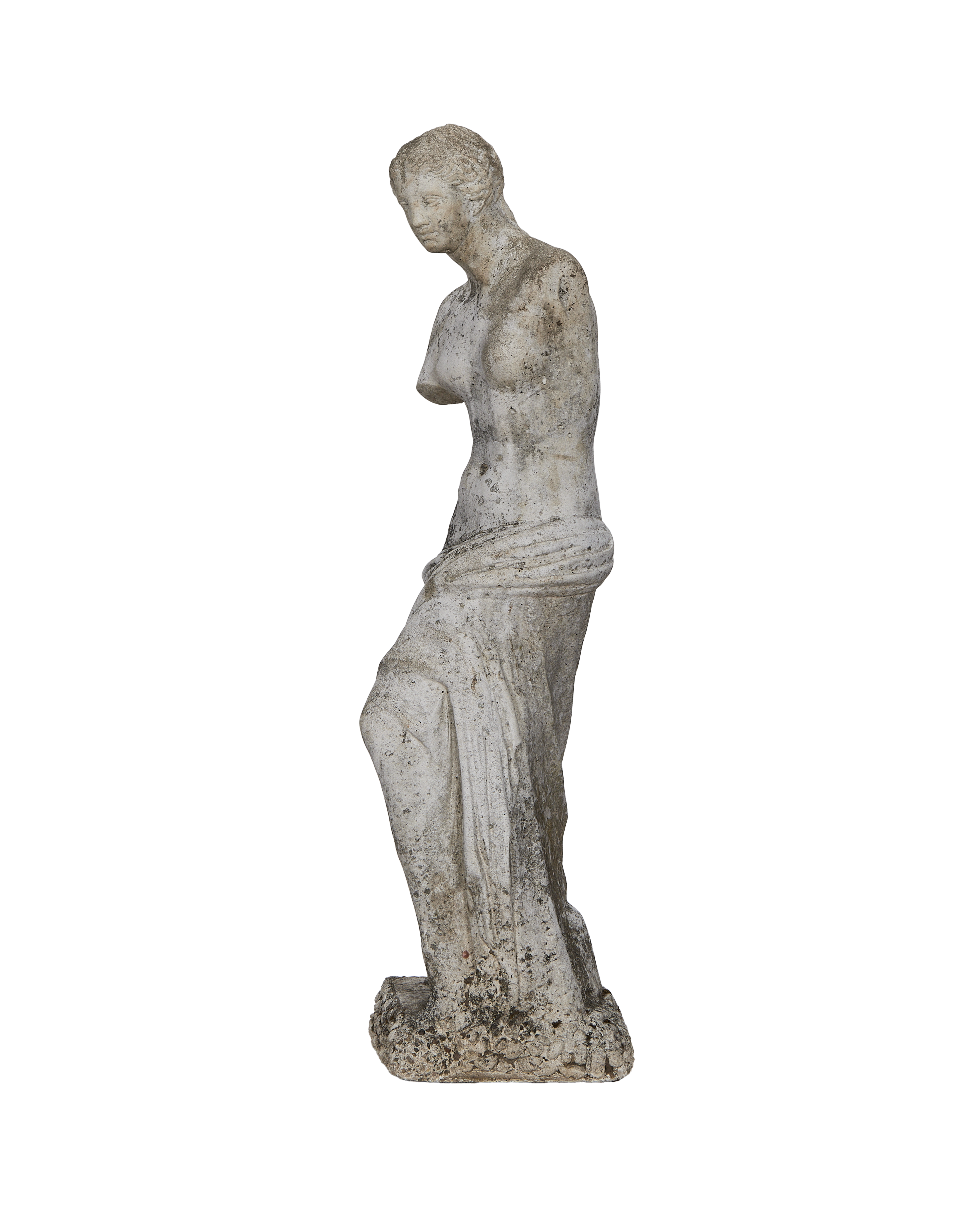 Vintage French woman statue, white oak, draped in clothes, detailed condition.