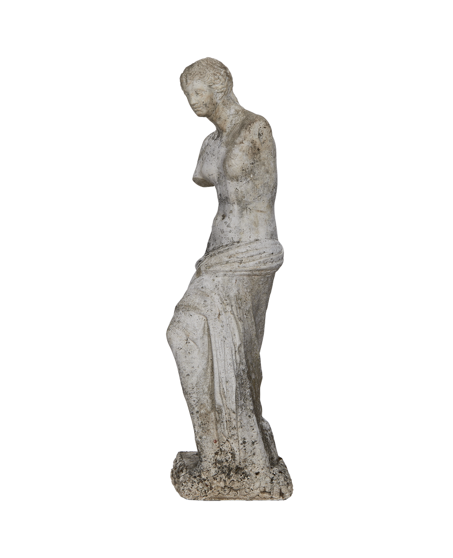 Vintage French woman statue, white oak, draped in clothes, detailed condition.