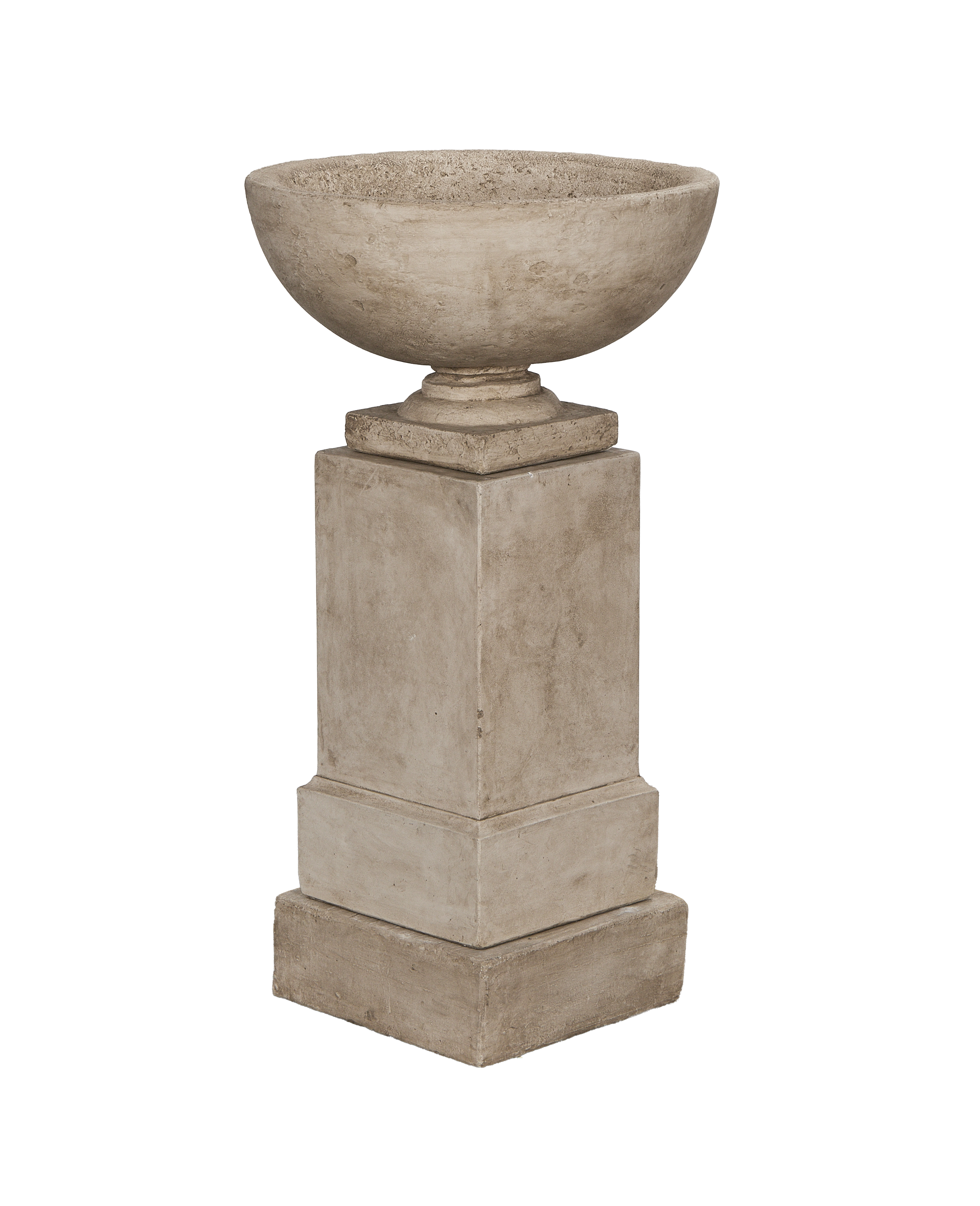 Luberon Pedestal Fountain, cast stone, three-quarter view