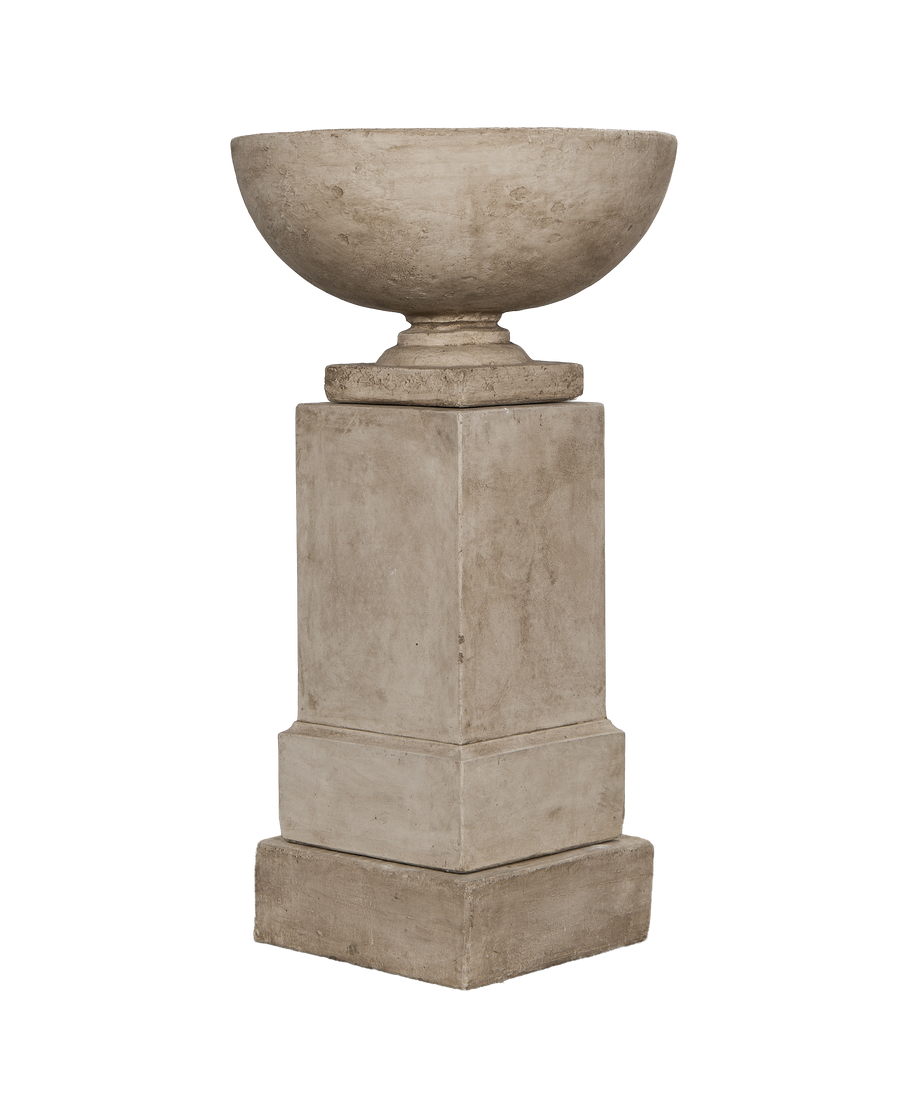 Luberon Pedestal Fountain, cast stone, three-quarter view