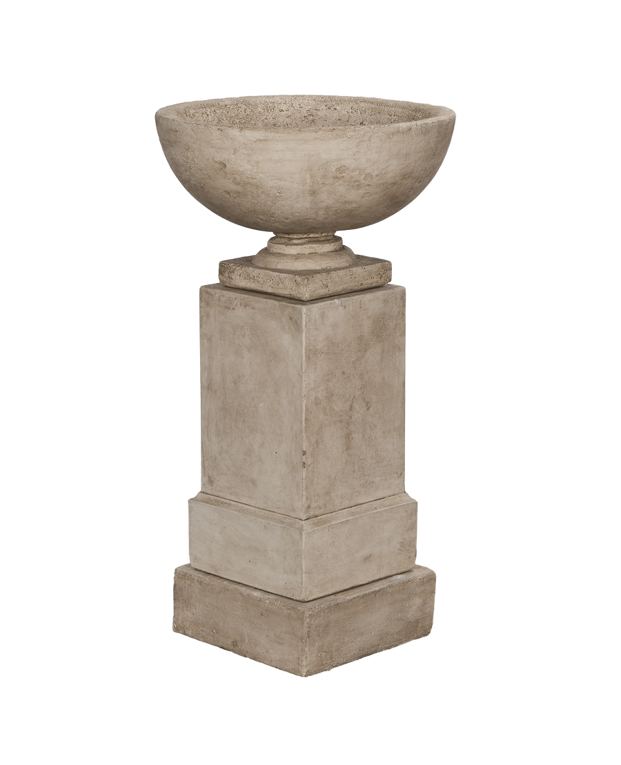 Luberon Pedestal Fountain, cast stone, three-quarter view