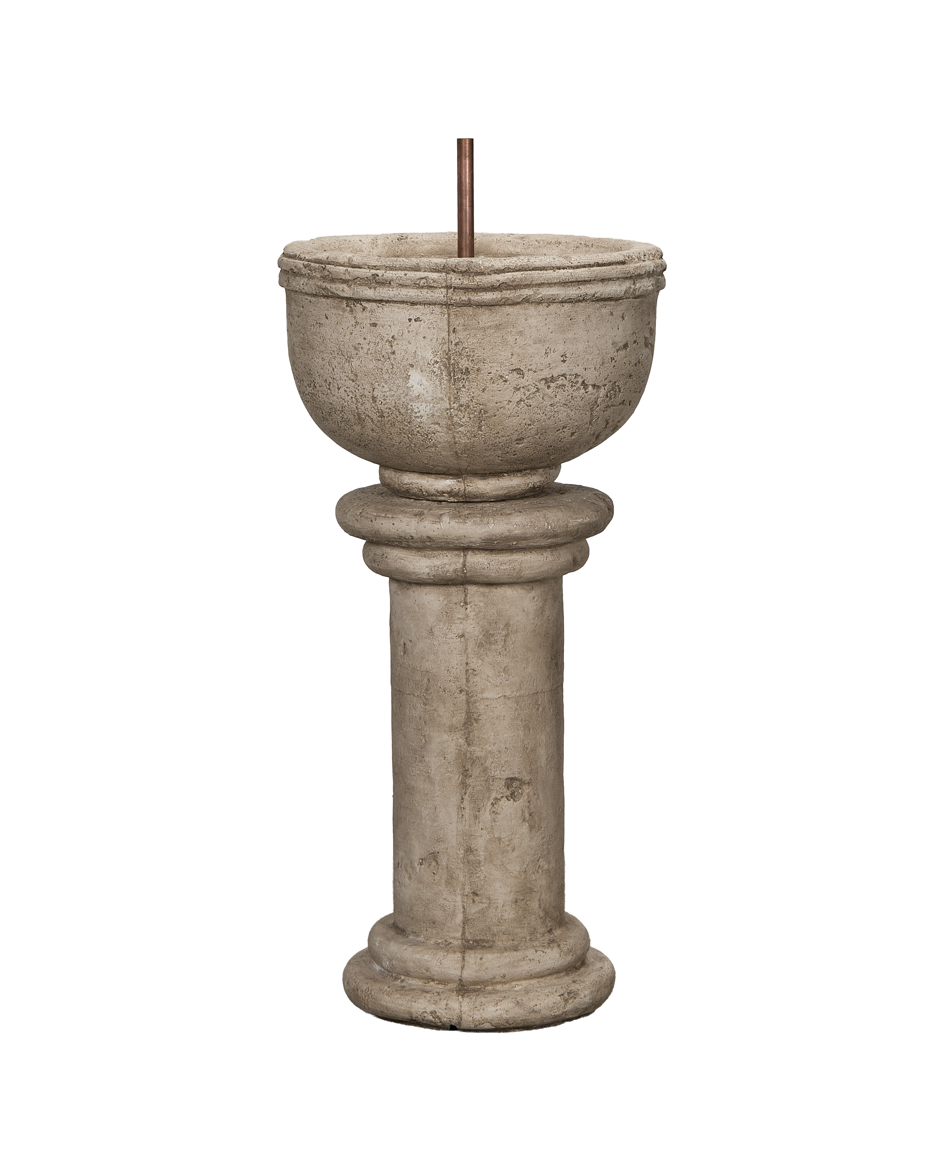 Tivoli Pedestal Fountain, cast stone, three-quarter view