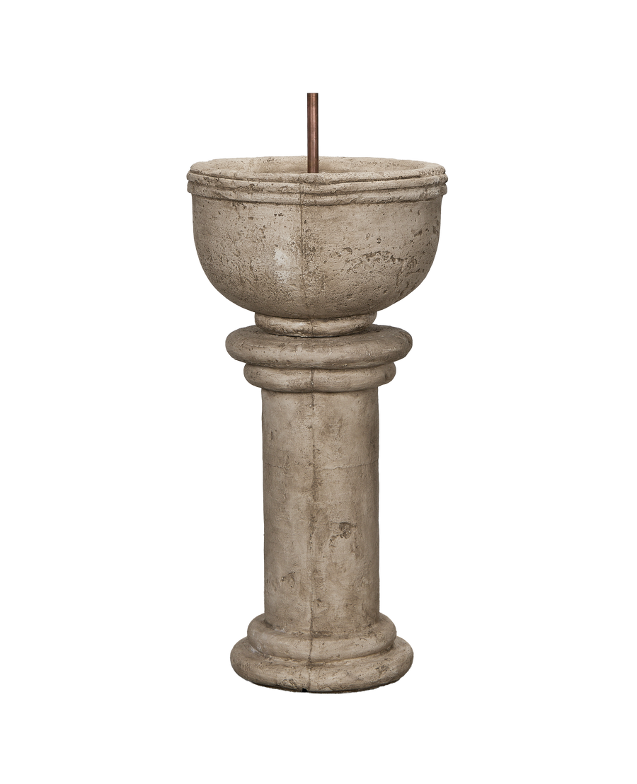 Tivoli Pedestal Fountain, cast stone, three-quarter view