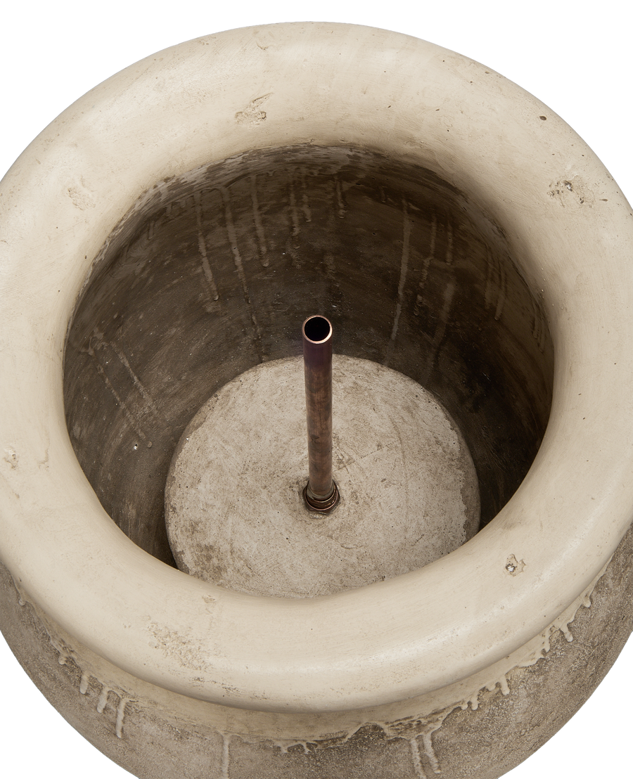 Cast Aubergine Fountain, cast stone, overhead view