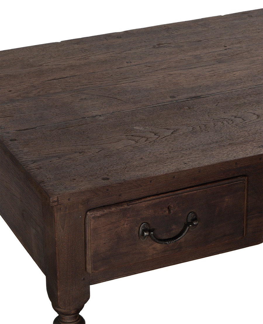Vintage Indian oak wood desk, stained finish,