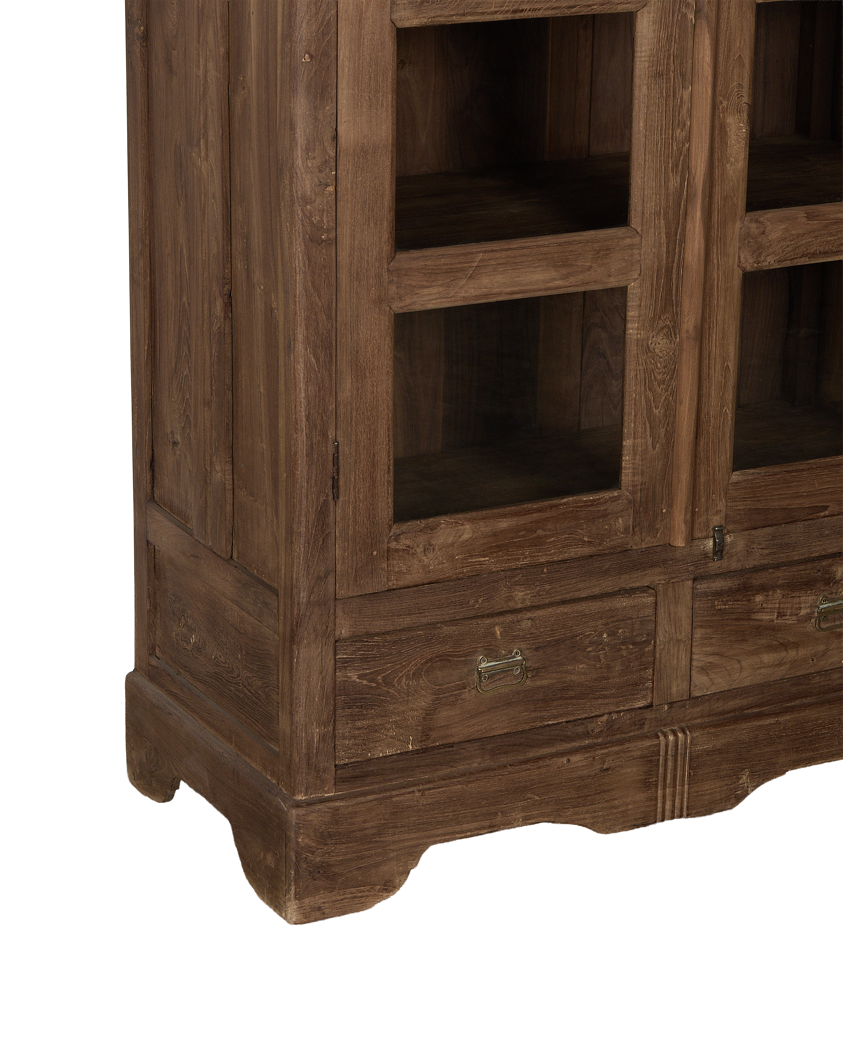 Vintage Indian oak wood cabinet, close-up of natural