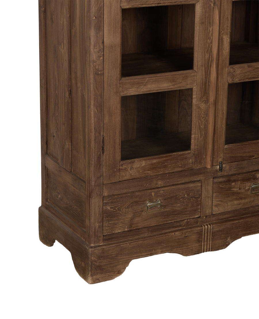Vintage Indian oak wood cabinet, close-up of natural