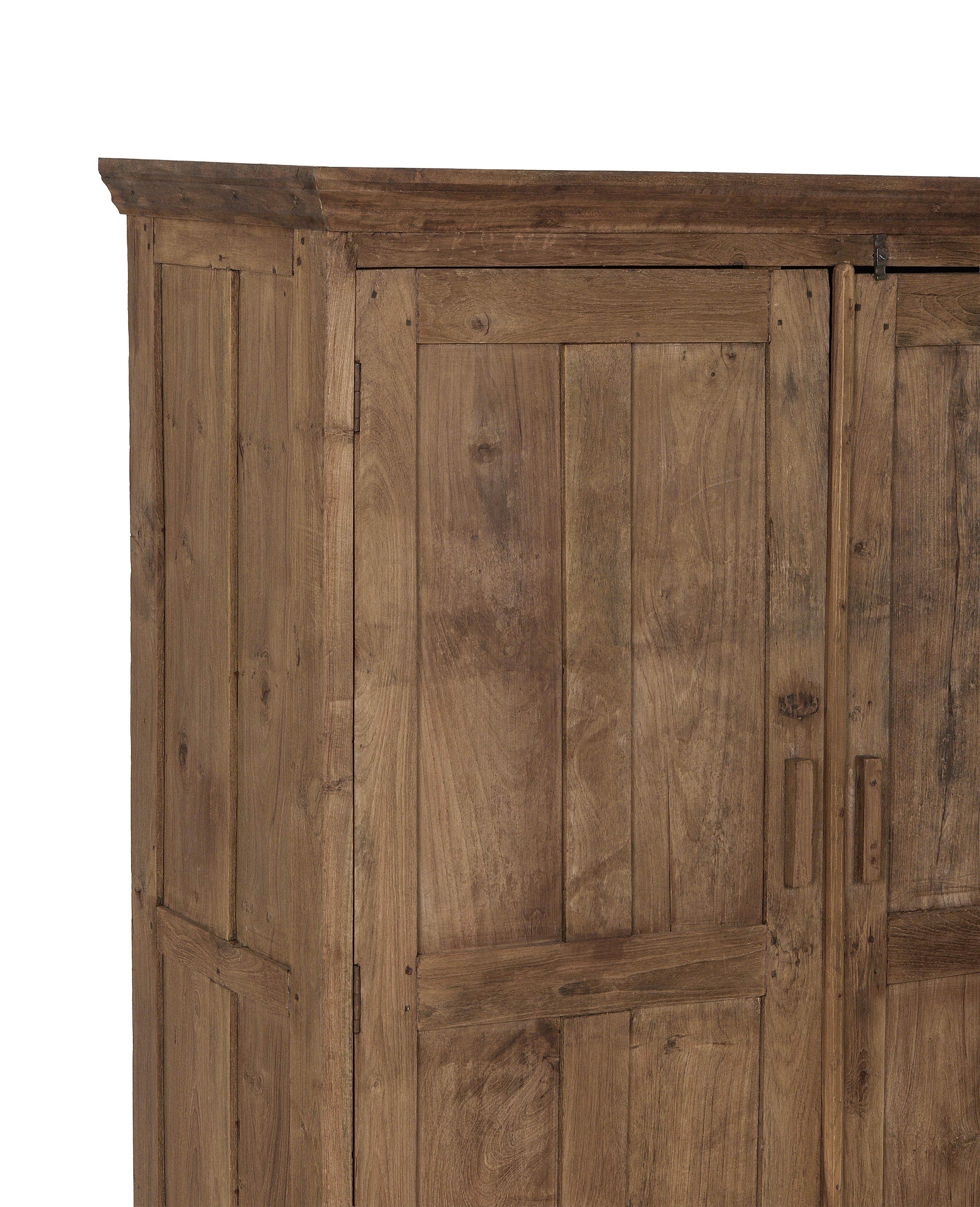 Vintage Indian oak cabinet, natural wood grain details,