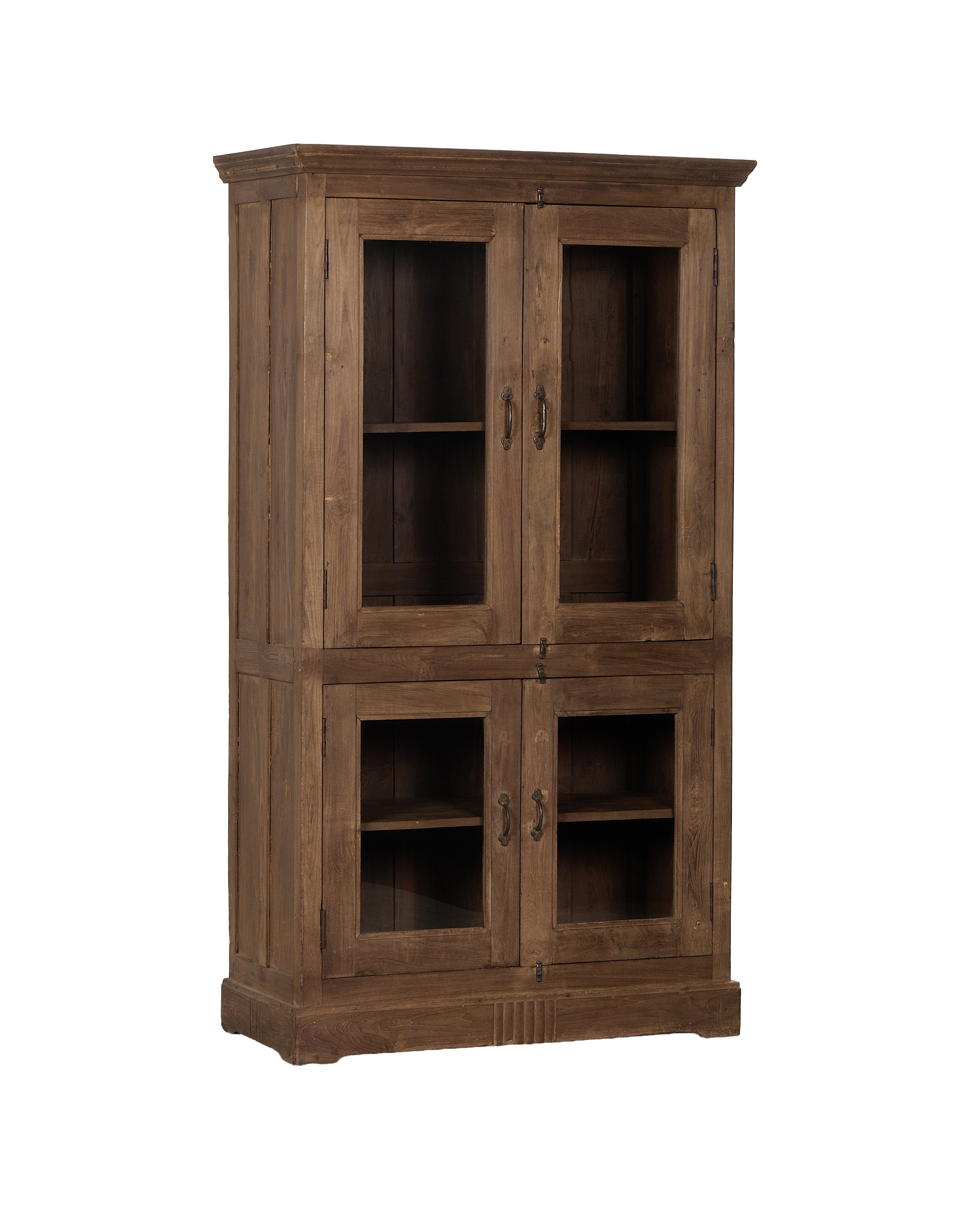 Vintage Indian oak display cabinet, natural wood finish, showing glass