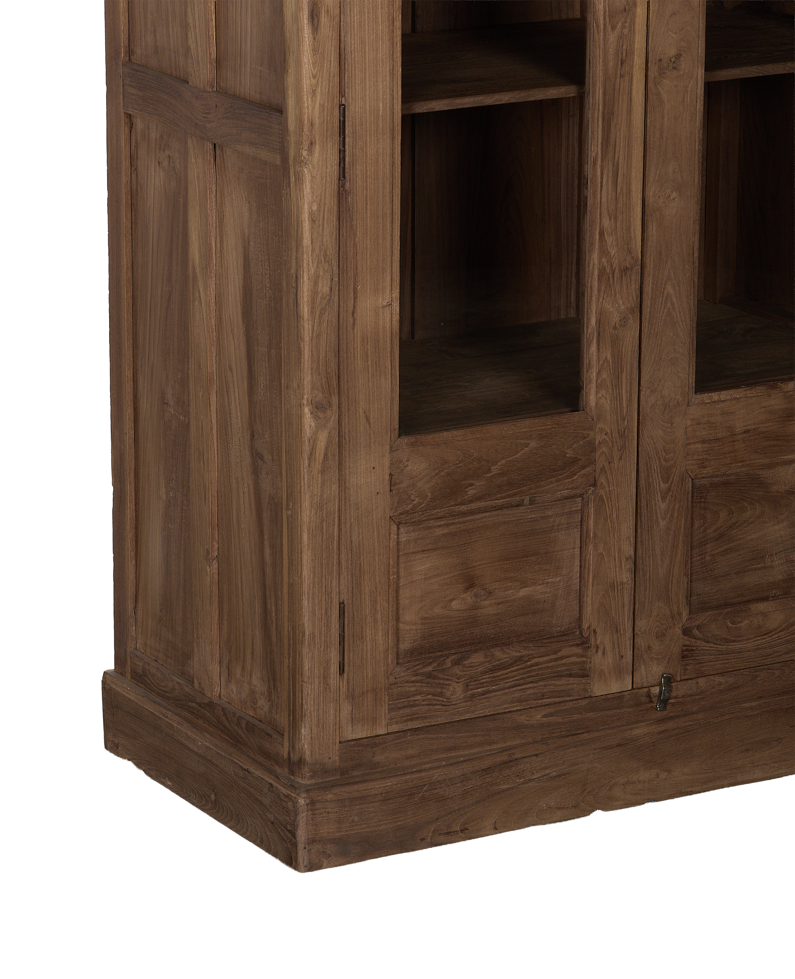 Vintage Indian oak cabinet bottom showing natural wood grain