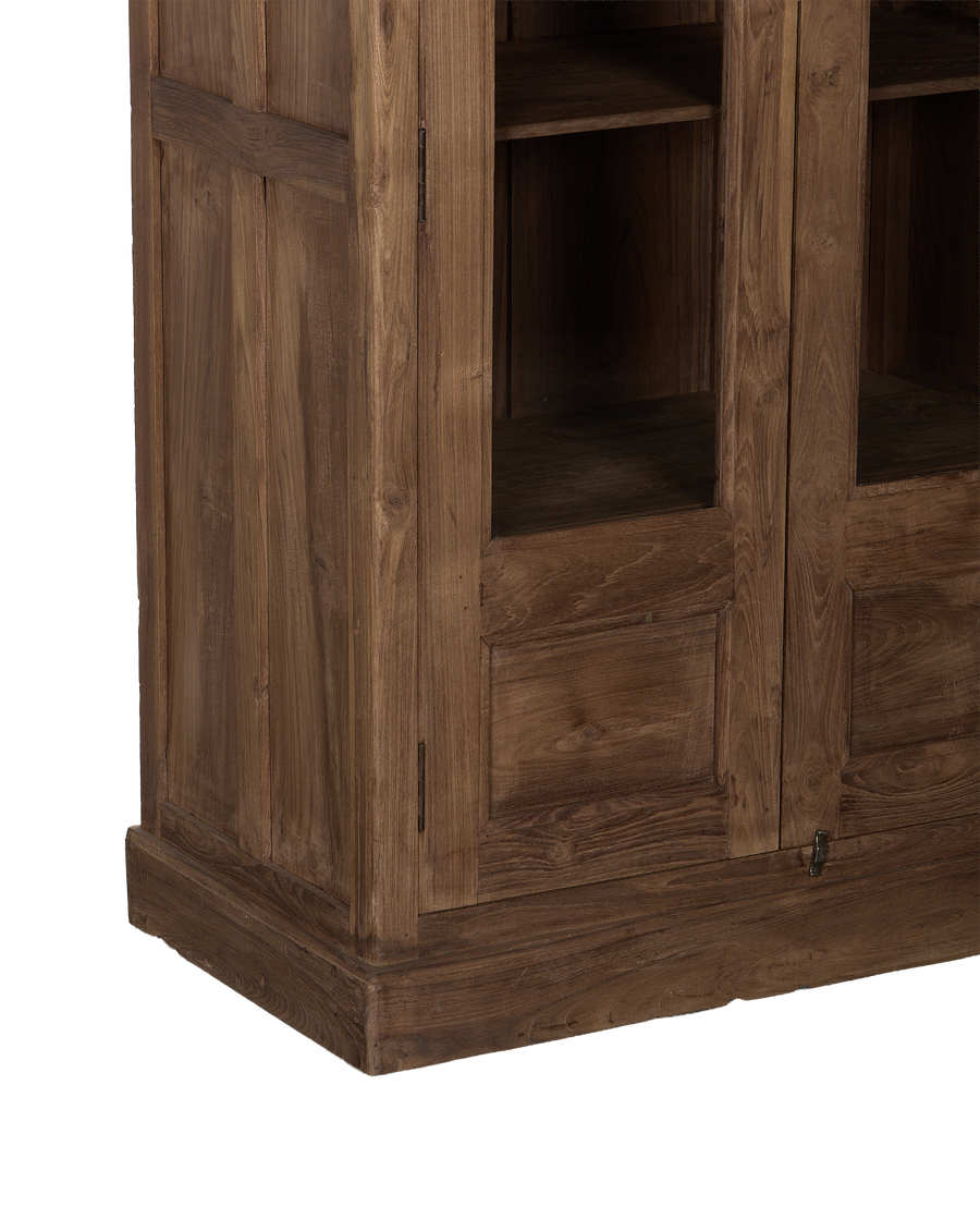 Vintage Indian oak cabinet bottom showing natural wood grain