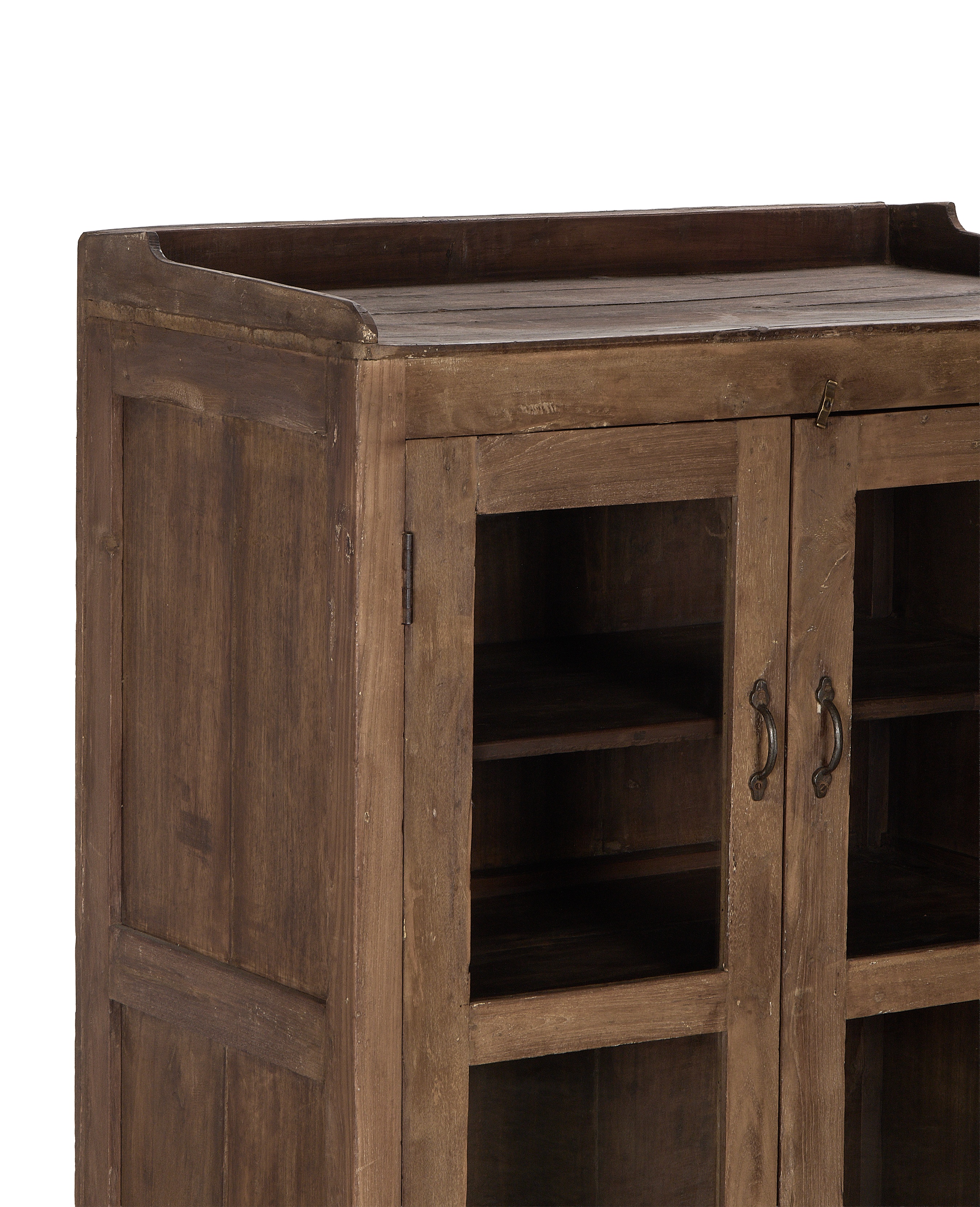 Vintage Indian oak wood cabinet's top right details