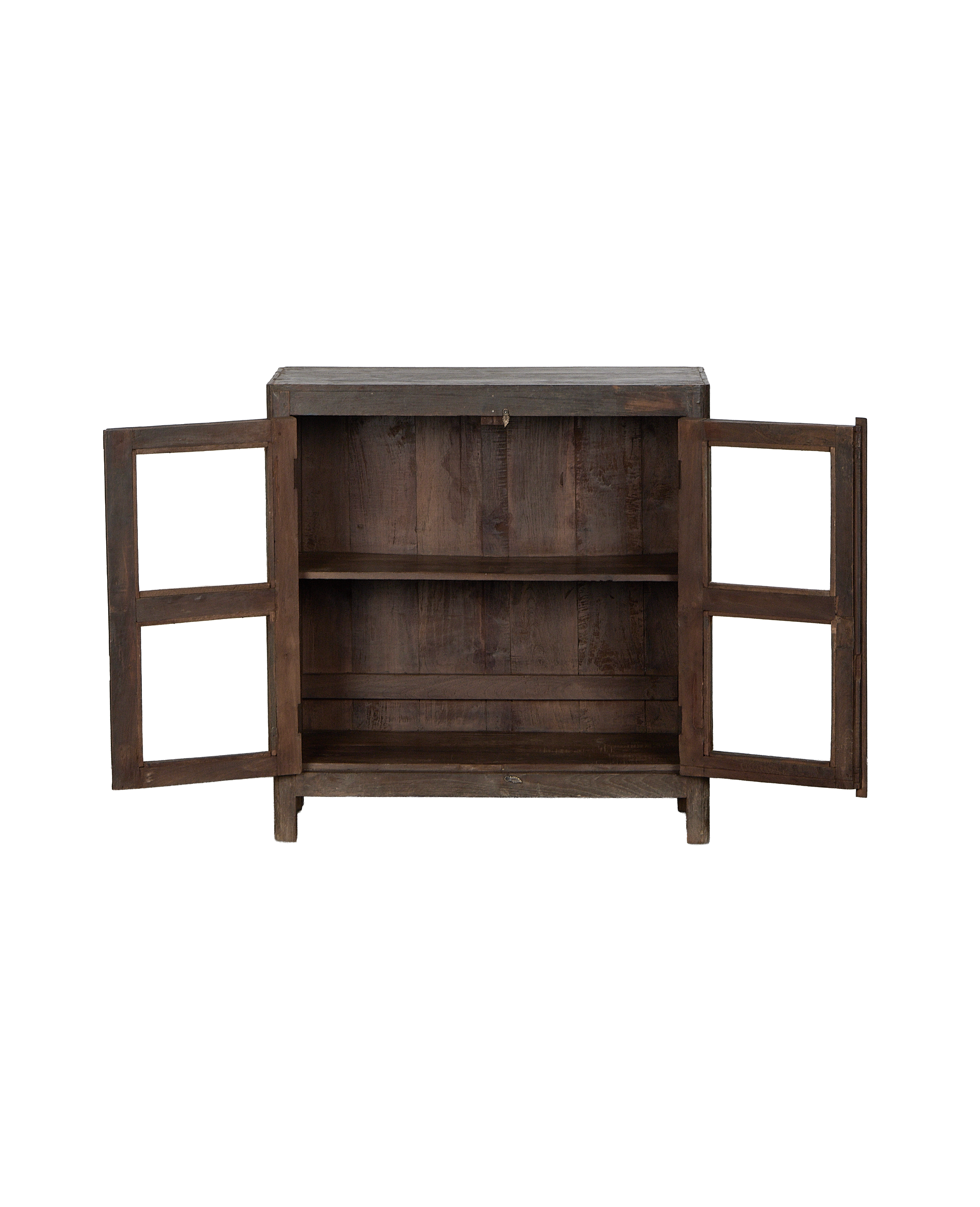 Vintage Indian oak cabinet with both doors open