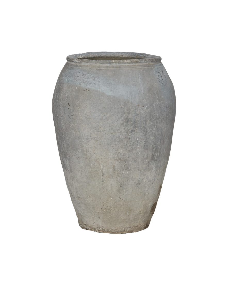 Vintage Indian grain pot, oak material, showing